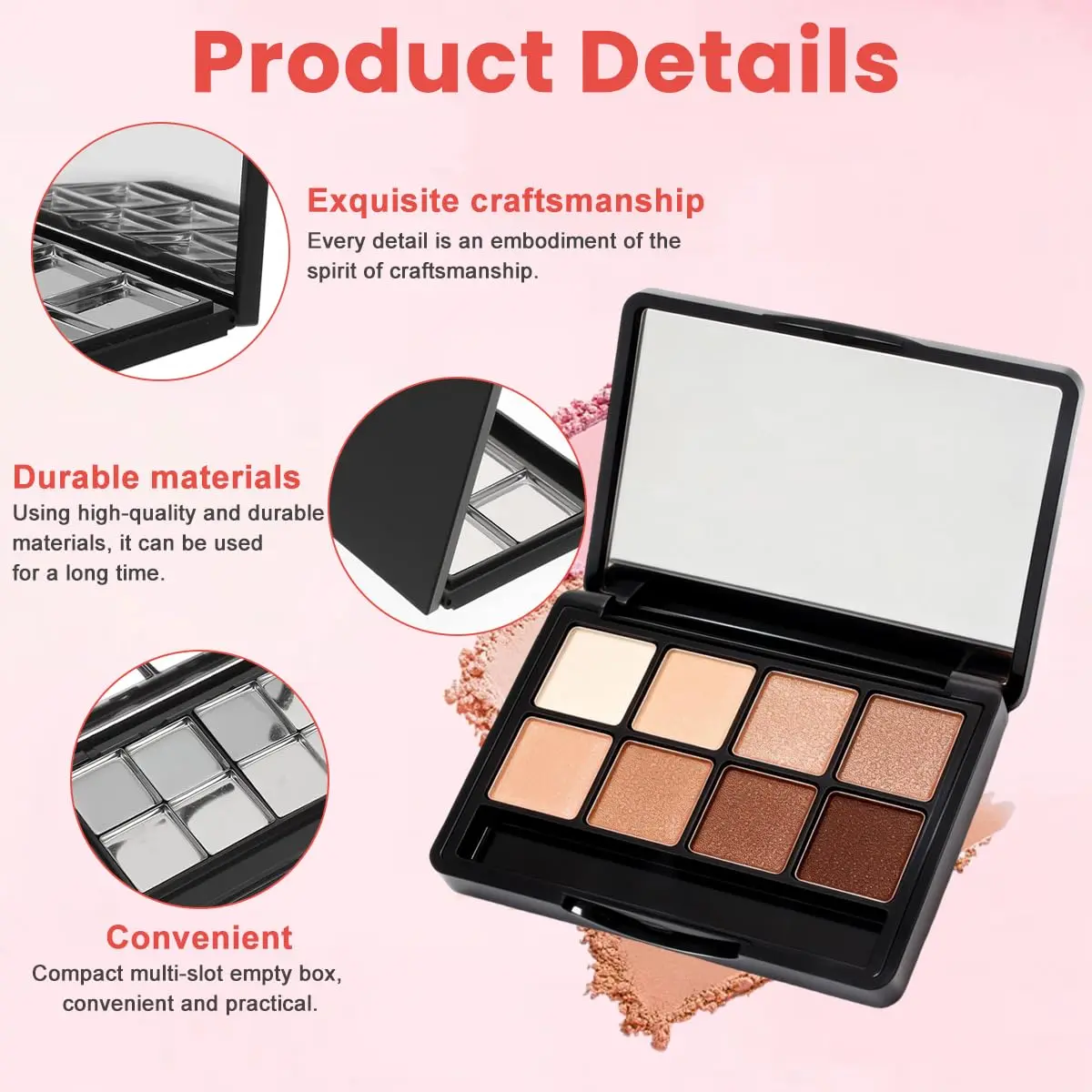 Elandy Cosmetic Case Black 90*58*11mm | Portable DIY Makeup Organizer with Mirror - view 3
