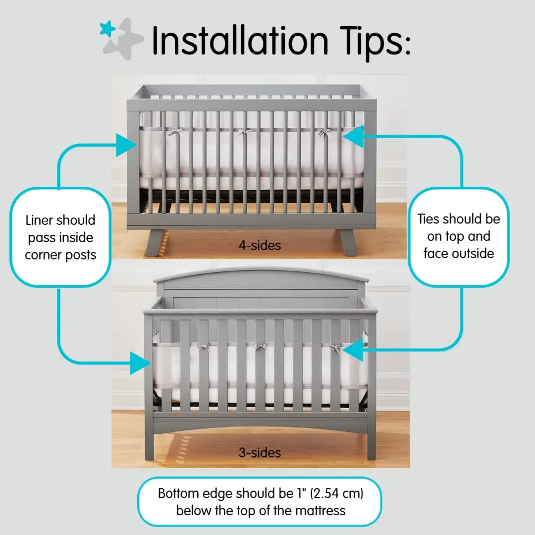 AirflowBaby Mesh Crib Liner for Full-Size Slatted Cribs | Lightweight 2mm Mesh Panels, Helps Reduce Slipping, Machine Washable, Gray, 9 inch - view 5