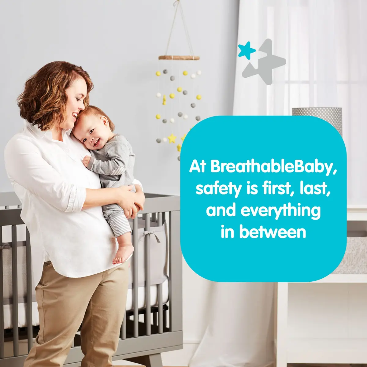 AirflowBaby Mesh Crib Liner for Full-Size Slatted Cribs | Lightweight 2mm Mesh Panels, Helps Reduce Slipping, Machine Washable, Gray, 9 inch - view 2