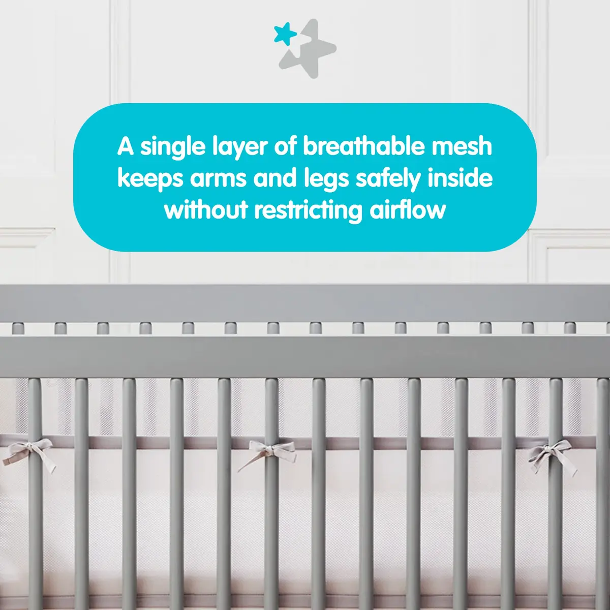 AirflowBaby Mesh Crib Liner for Full-Size Slatted Cribs | Lightweight 2mm Mesh Panels, Helps Reduce Slipping, Machine Washable, Gray, 9 inch - view 3
