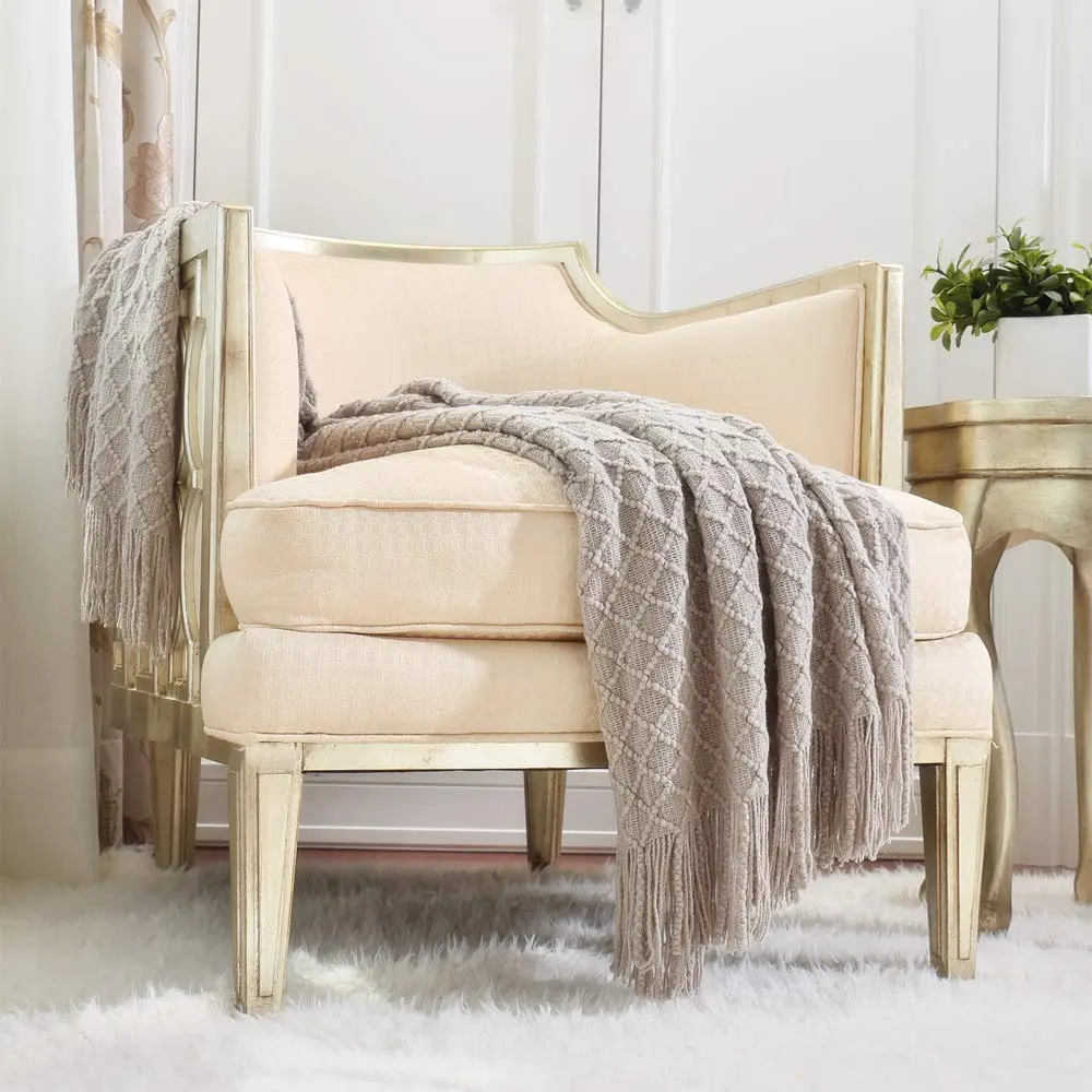 CREVENT Farmhouse Knit Throw Blanket 127cm x 152cm | Soft Warm Cozy Light Weight for Spring Summer - main product image