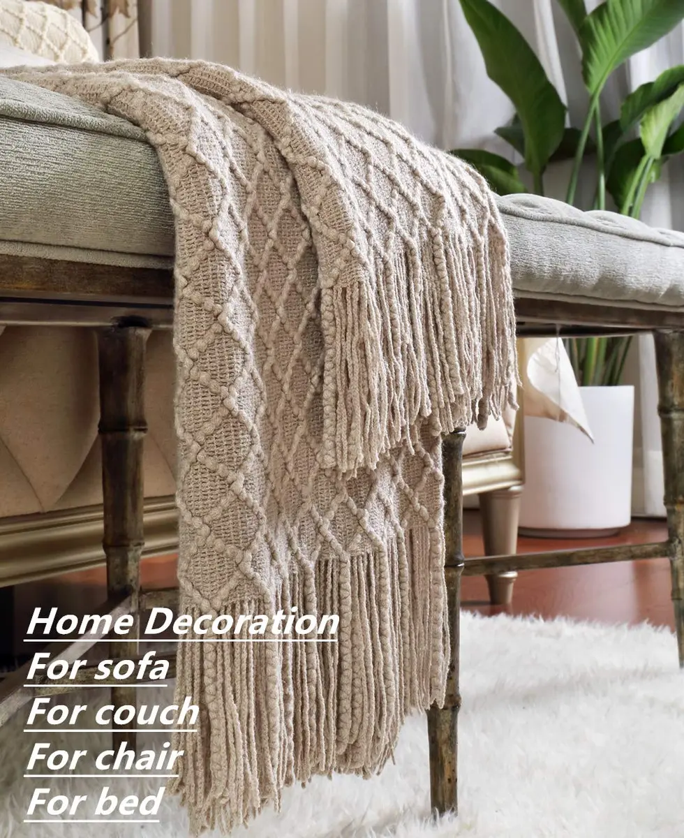 CREVENT Farmhouse Knit Throw Blanket 127cm x 152cm | Soft Warm Cozy Light Weight for Spring Summer - view 4