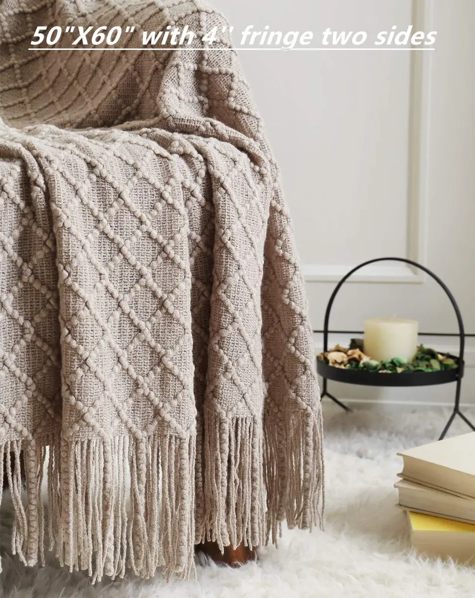 CREVENT Farmhouse Knit Throw Blanket 127cm x 152cm | Soft Warm Cozy Light Weight for Spring Summer - view 2