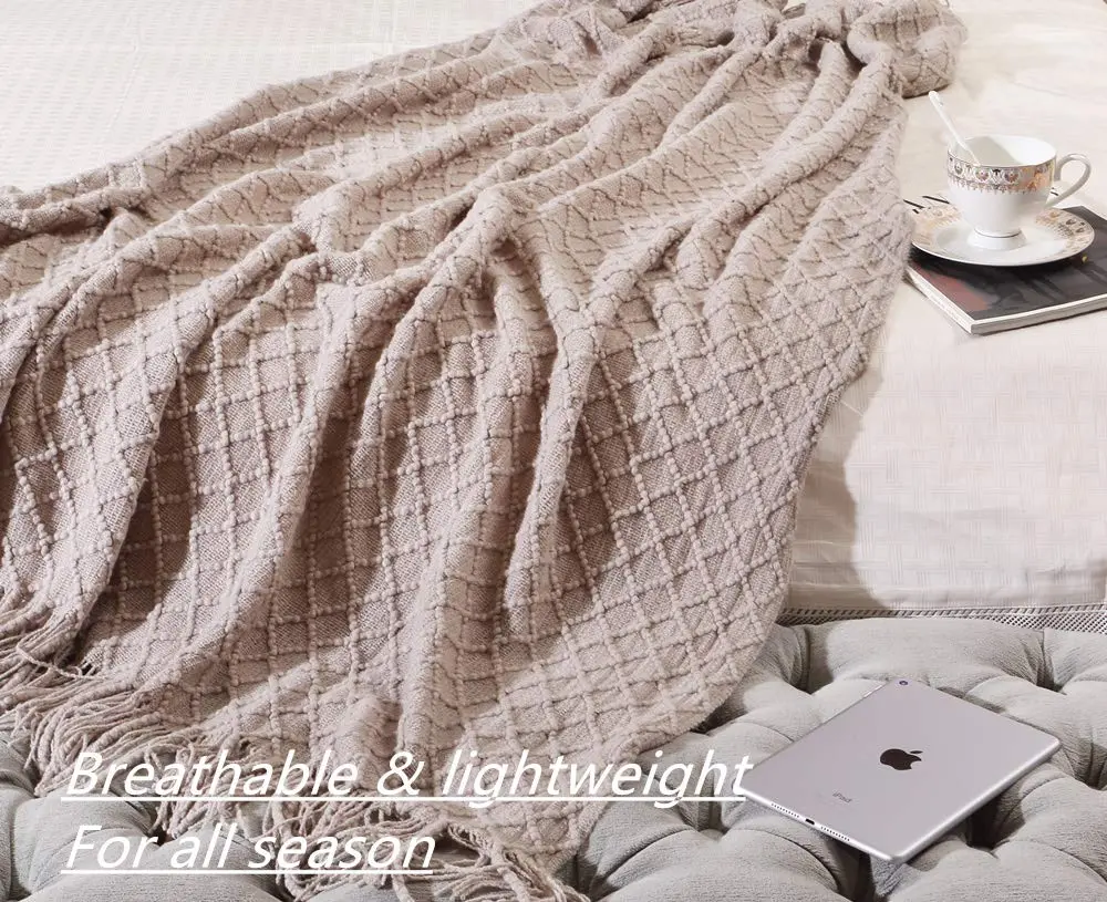 CREVENT Farmhouse Knit Throw Blanket 127cm x 152cm | Soft Warm Cozy Light Weight for Spring Summer - view 3