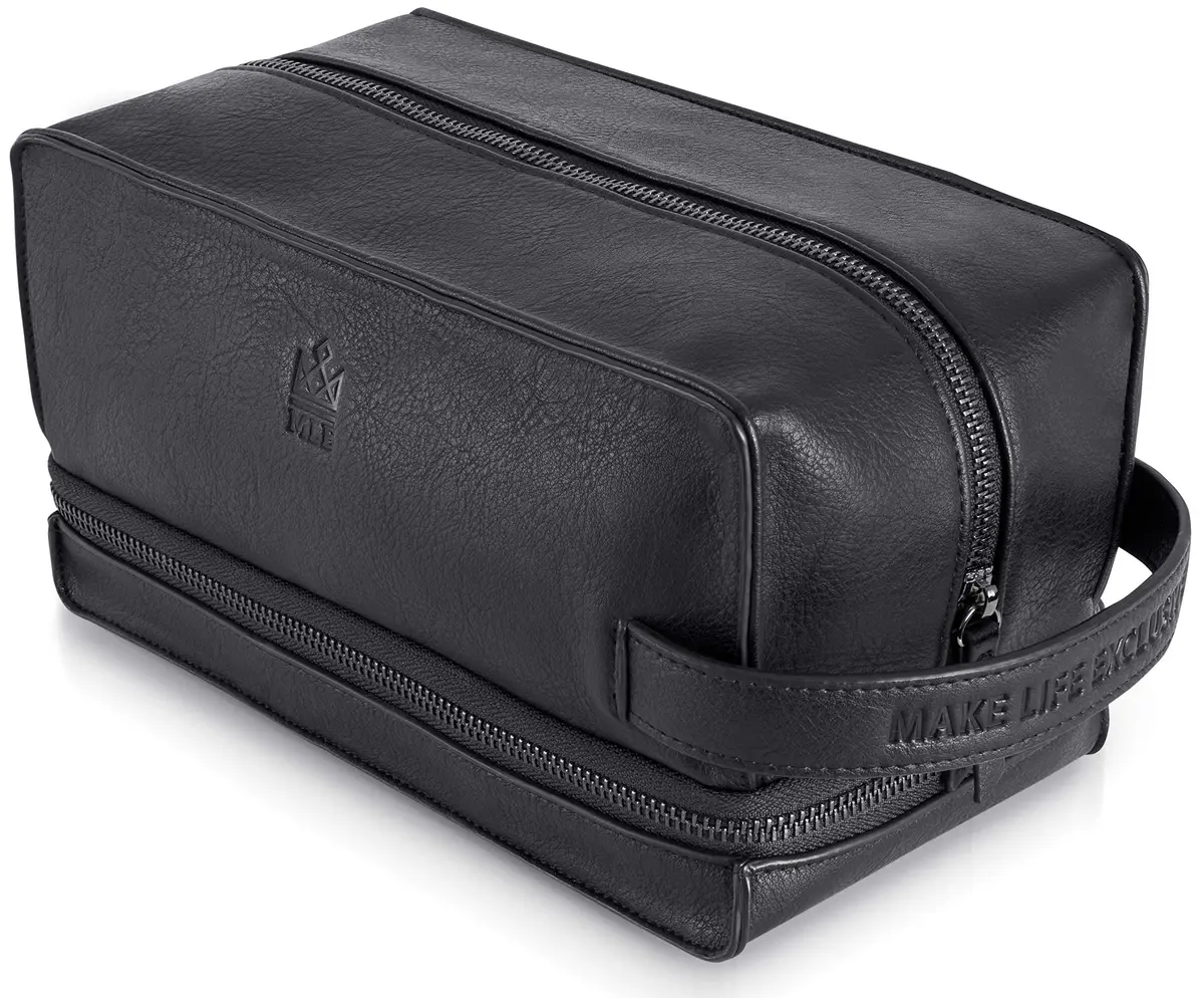 MAKE LIFE EXCLUSIVE Men's Leather Toiletry Bag, Travel Dopp Kit, Shave Kit | Waterproof, 2-Compartment, Stylish - main product image