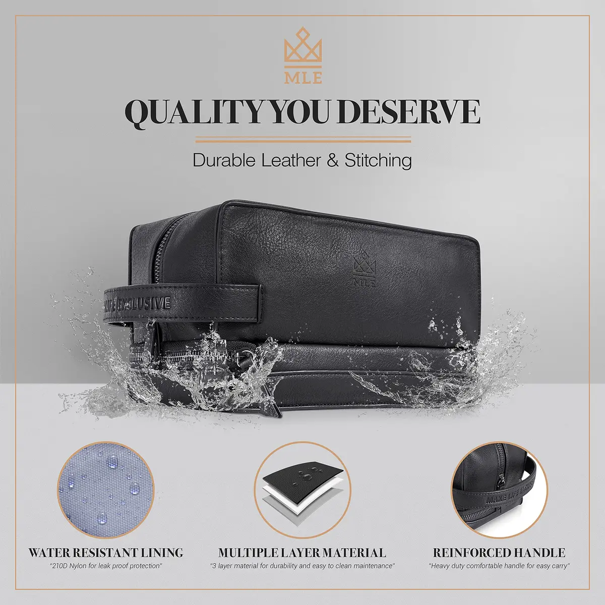 MAKE LIFE EXCLUSIVE Men's Leather Toiletry Bag, Travel Dopp Kit, Shave Kit | Waterproof, 2-Compartment, Stylish - view 5
