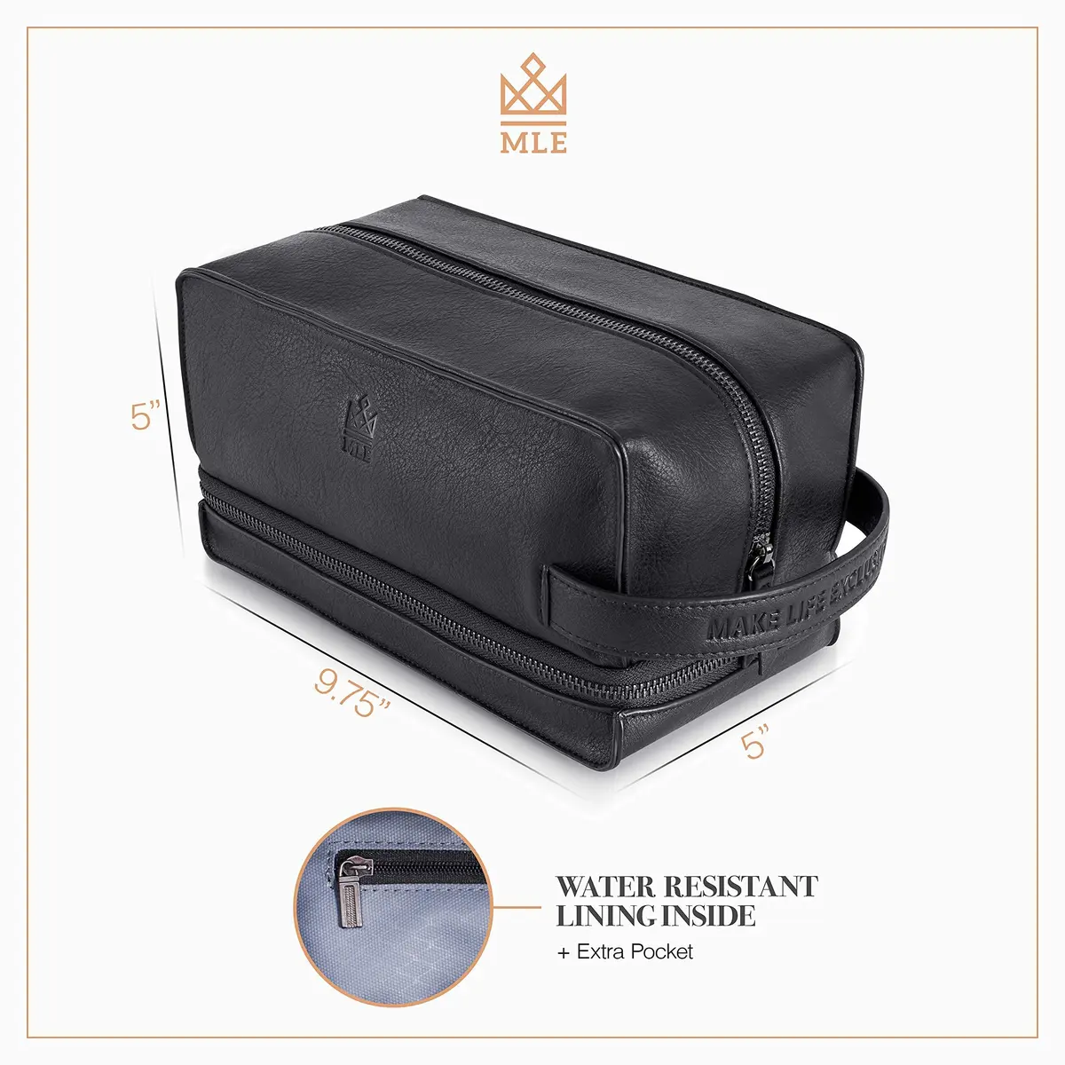 MAKE LIFE EXCLUSIVE Men's Leather Toiletry Bag, Travel Dopp Kit, Shave Kit | Waterproof, 2-Compartment, Stylish - view 7