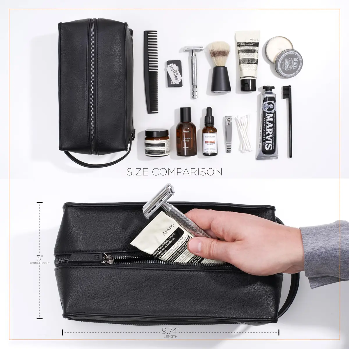 MAKE LIFE EXCLUSIVE Men's Leather Toiletry Bag, Travel Dopp Kit, Shave Kit | Waterproof, 2-Compartment, Stylish - view 3