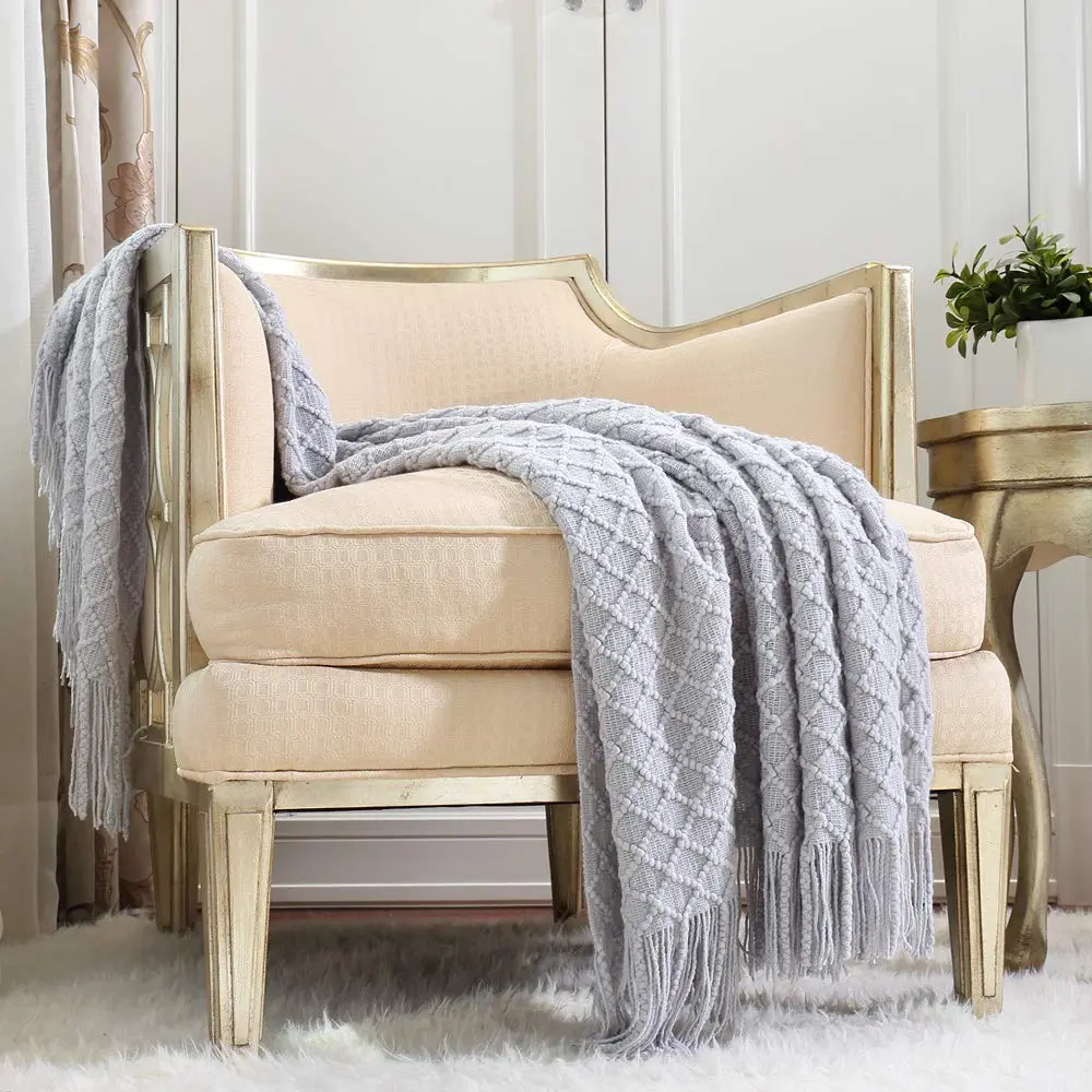 CREVENT Rustic Farmhouse Couch Sofa Throw Blanket 50''X60'' Light Grey | Cozy Spring & Summer Decor - main product image