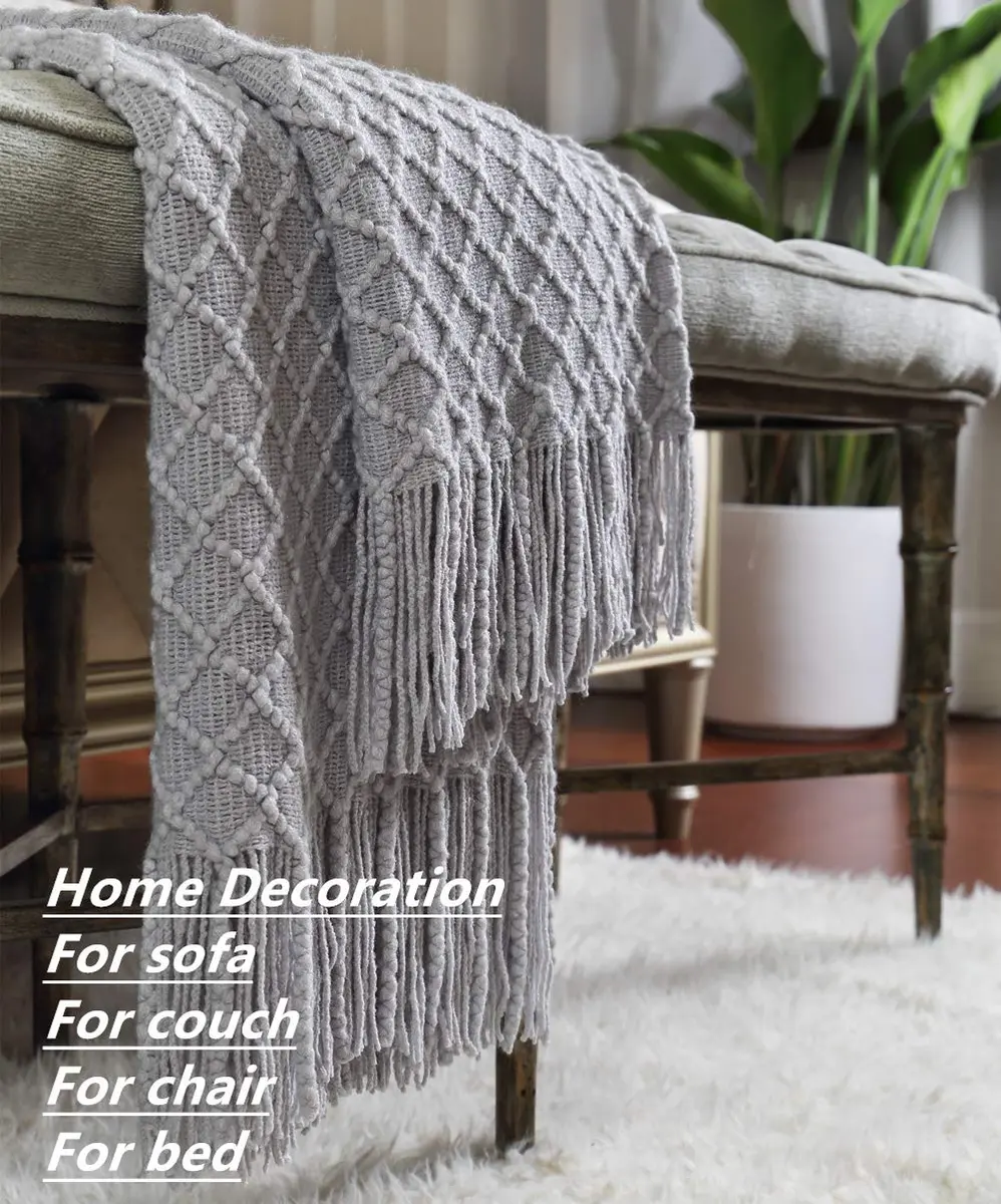 CREVENT Rustic Farmhouse Couch Sofa Throw Blanket 50''X60'' Light Grey | Cozy Spring & Summer Decor - view 4