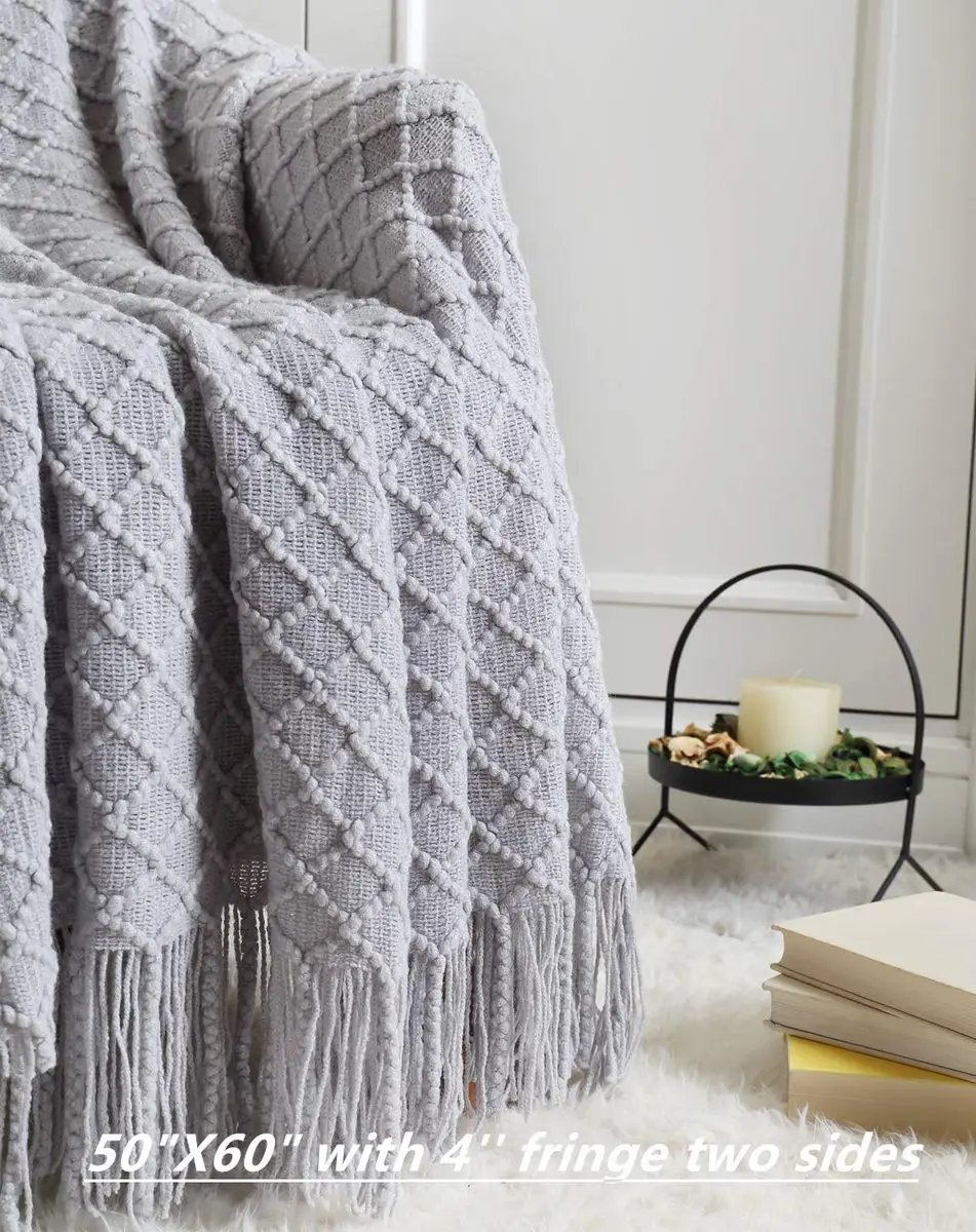 CREVENT Rustic Farmhouse Couch Sofa Throw Blanket 50''X60'' Light Grey | Cozy Spring & Summer Decor - view 2