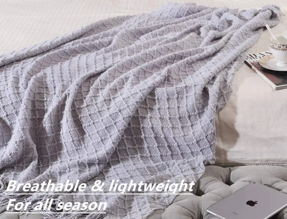 CREVENT Rustic Farmhouse Couch Sofa Throw Blanket 50''X60'' Light Grey | Cozy Spring & Summer Decor - view 3