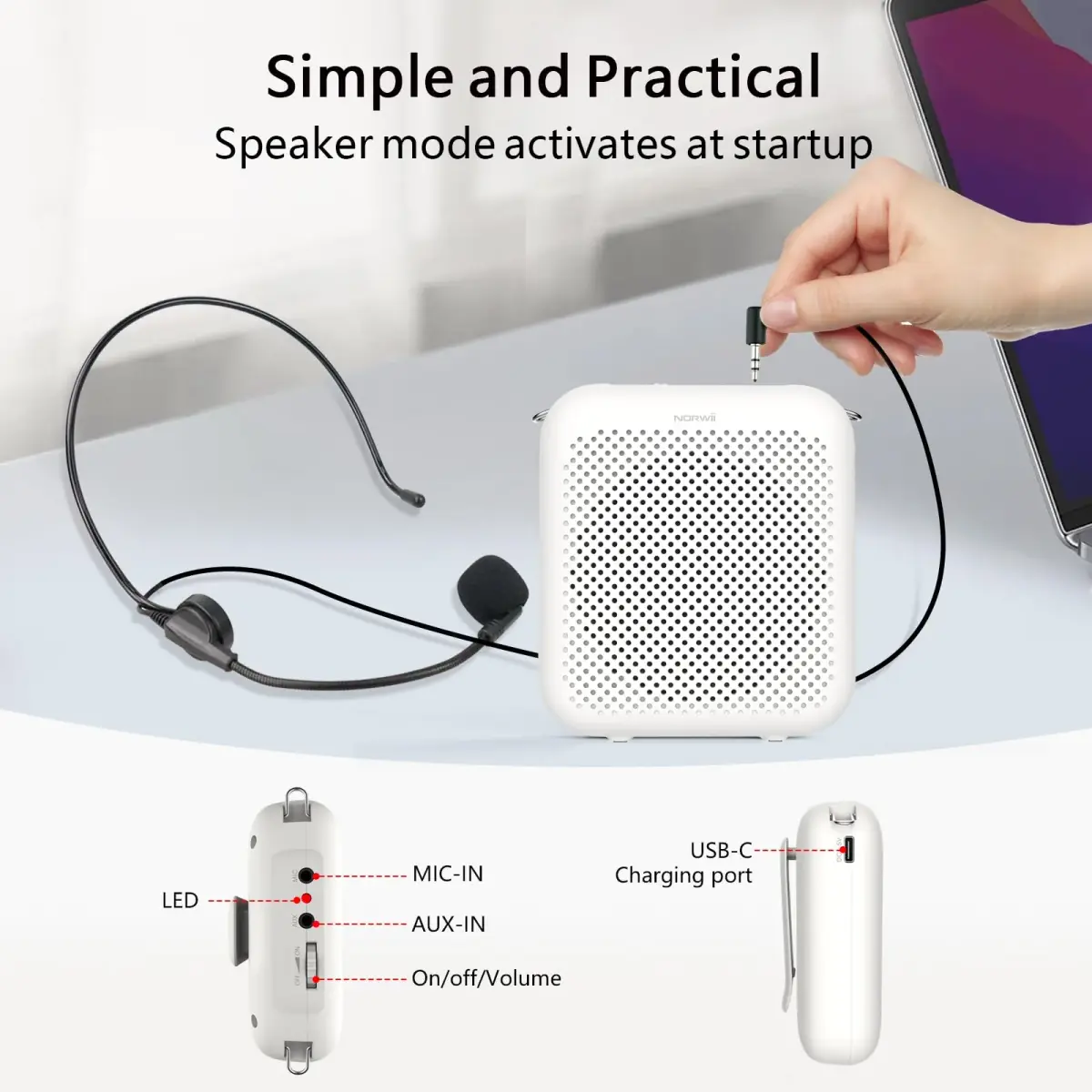 Norwii Portable Voice Amplifier with Wired Microphone Headset | 10W Loud & Clear Sound - view 7