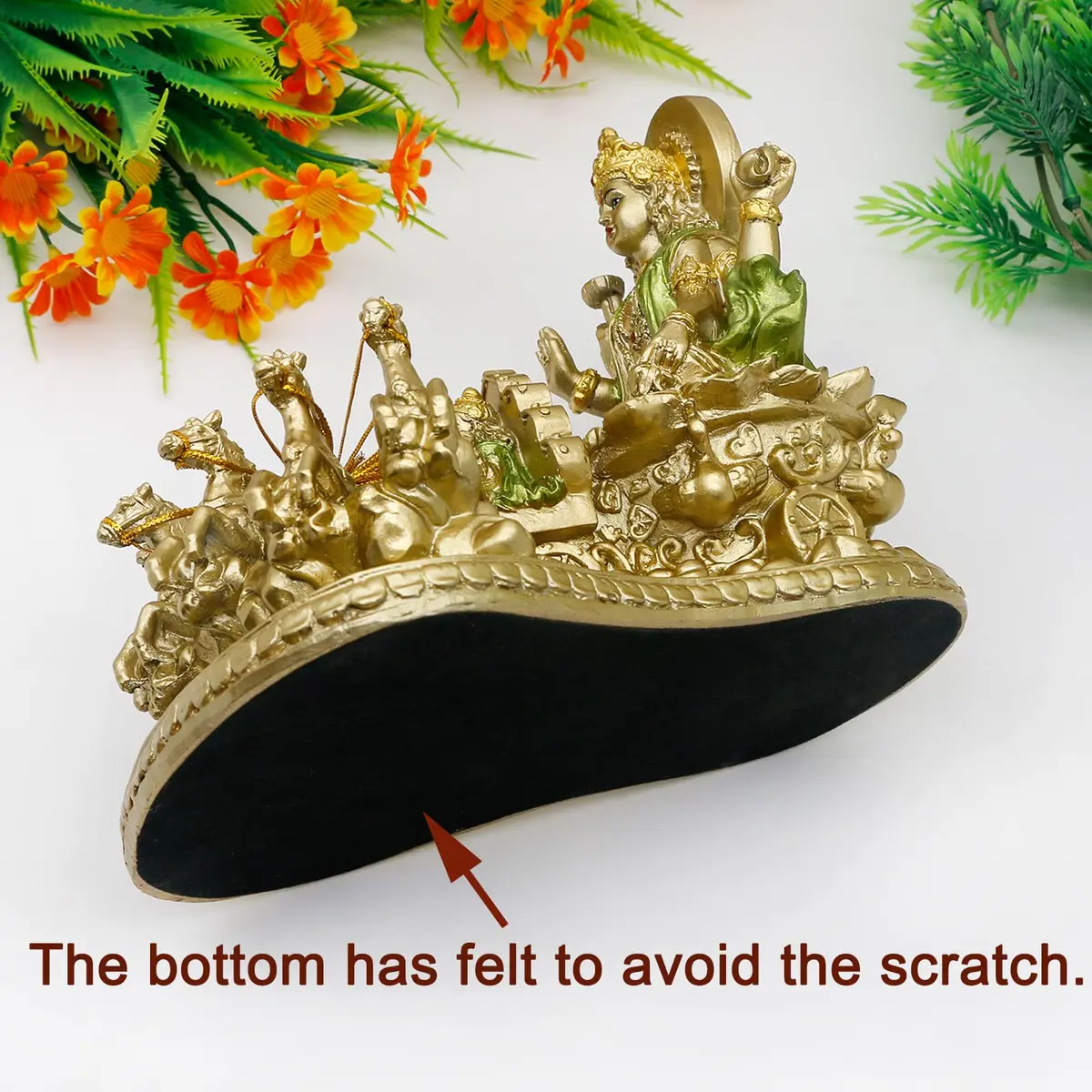 alikiki Lord Surya Statue - Antique Gold Polystone 19.05cm (7.5") | Hand-Painted Hindu God Idol - view 5