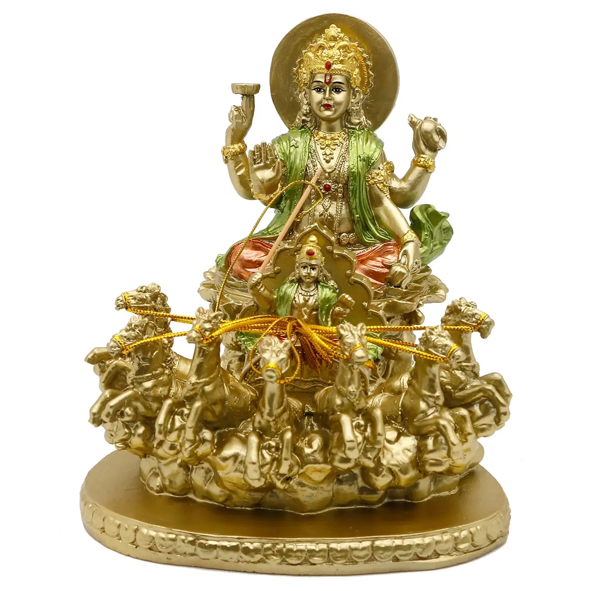 alikiki Lord Surya Statue - Antique Gold Polystone 19.05cm (7.5") | Hand-Painted Hindu God Idol - view 7