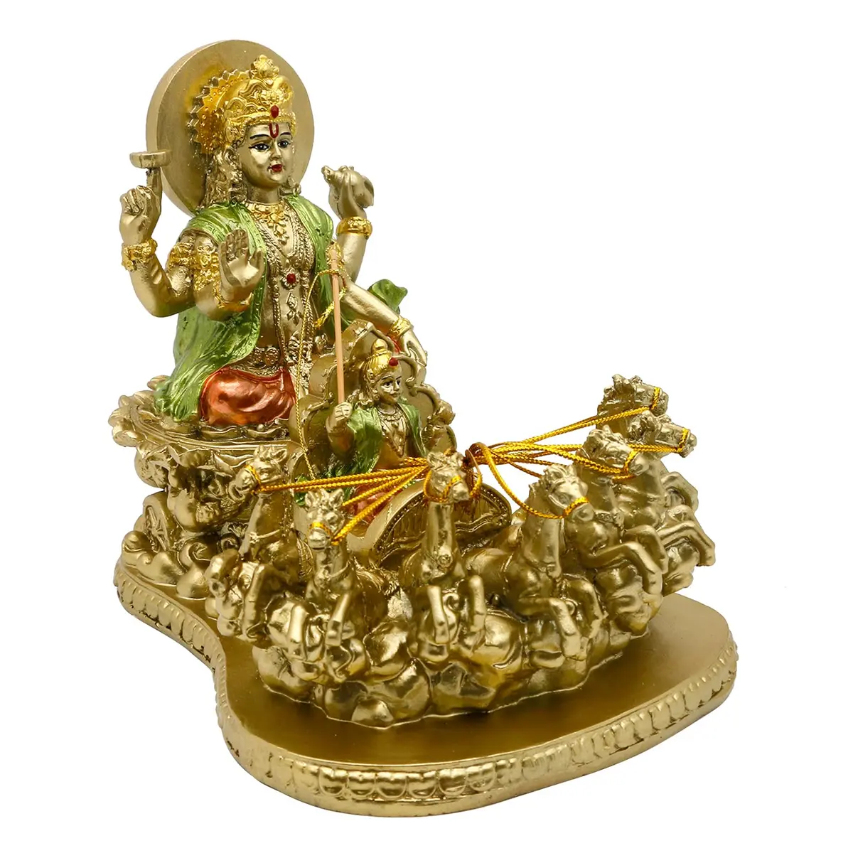 alikiki Lord Surya Statue - Antique Gold Polystone 19.05cm (7.5") | Hand-Painted Hindu God Idol - view 8