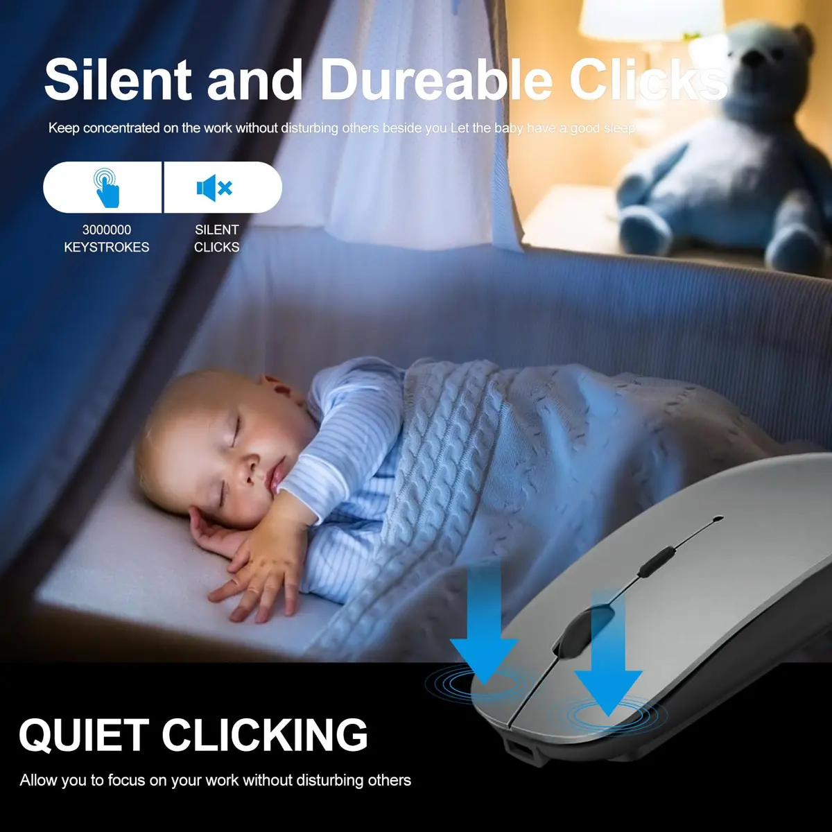 KLO Rechargeable Bluetooth Mouse 4 Modes | Silent, 1600 DPI, Type-C/USB/BT5.2 | Grey - view 5