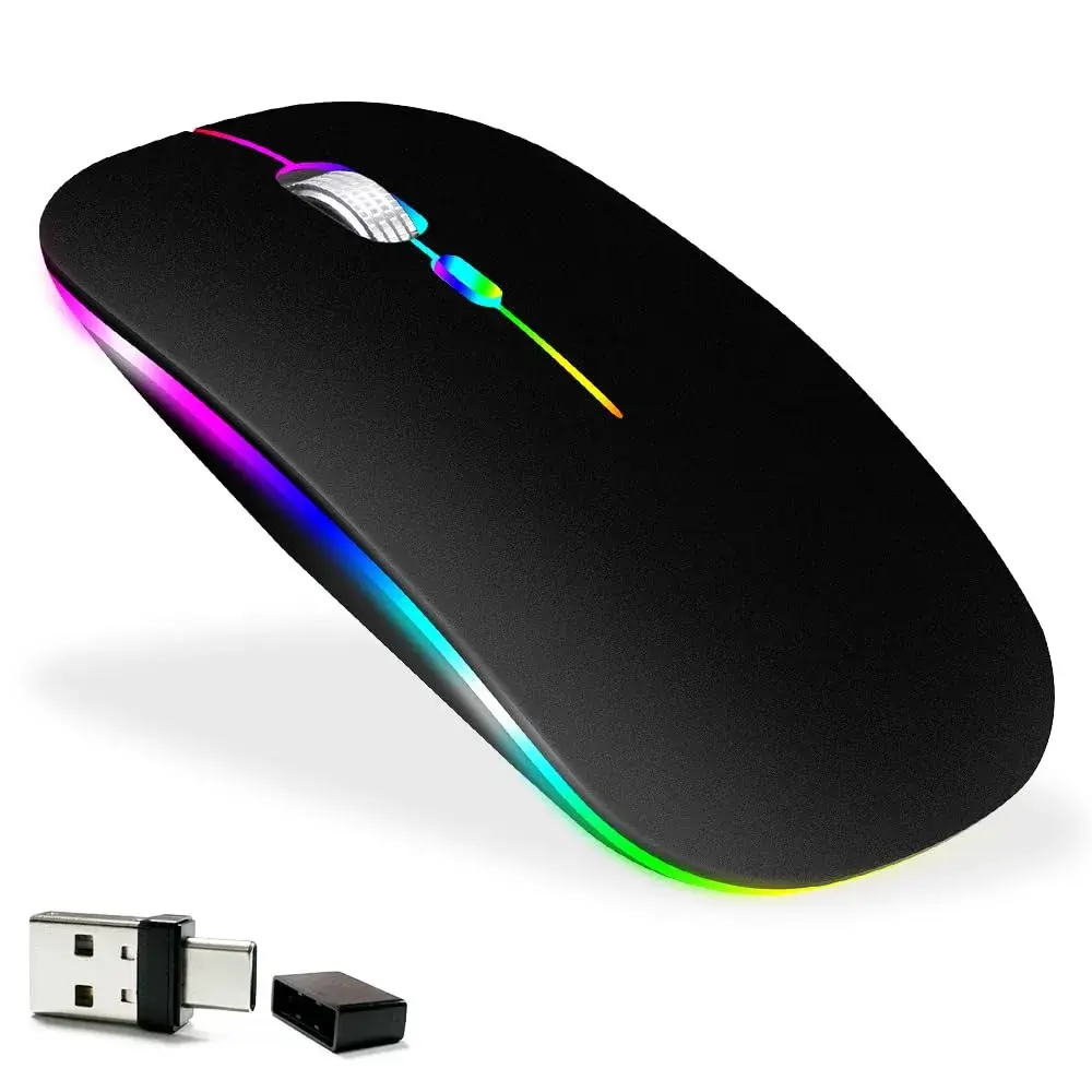 KLO Rechargeable Wireless Mouse - Black, Bluetooth 5.2/3.0, Type-C & 2.4G USB - main product image