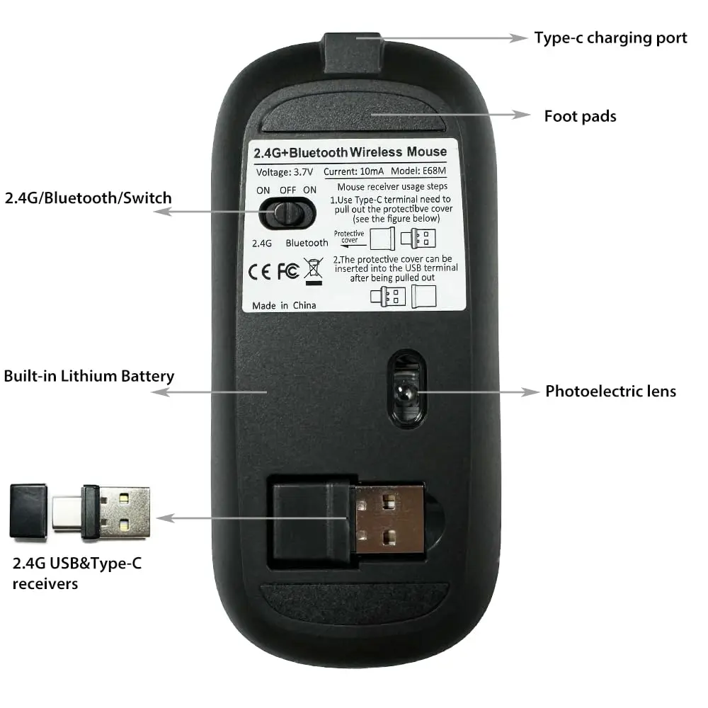 KLO Rechargeable Bluetooth Mouse | Dual Mode, 4 Connection Types, Silent, 1600 DPI, Compatible with Mac & Windows - view 6