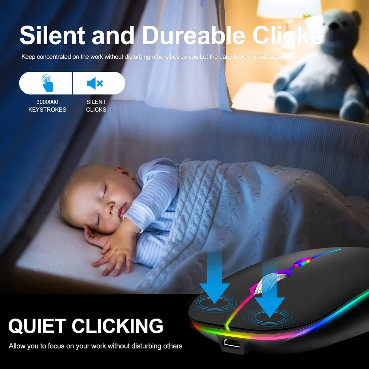 KLO Rechargeable Bluetooth Mouse | Dual Mode, 4 Connection Types, Silent, 1600 DPI, Compatible with Mac & Windows - view 2