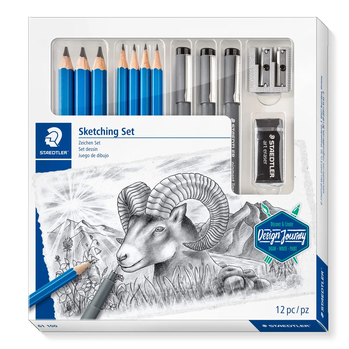 Staedtler Mars Lumograph Art Set | Drawing Kit with Pencils, Pens, Eraser & Sharpener (12 Piece) for Artists & Students - main product image