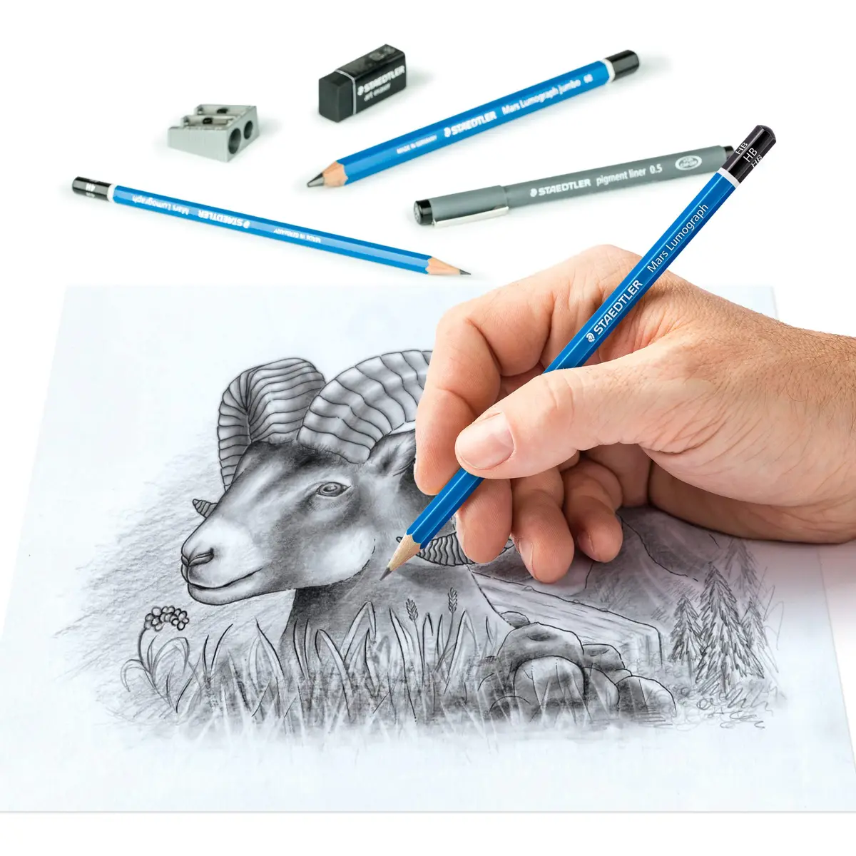 Staedtler Mars Lumograph Art Set | Drawing Kit with Pencils, Pens, Eraser & Sharpener (12 Piece) for Artists & Students - view 3