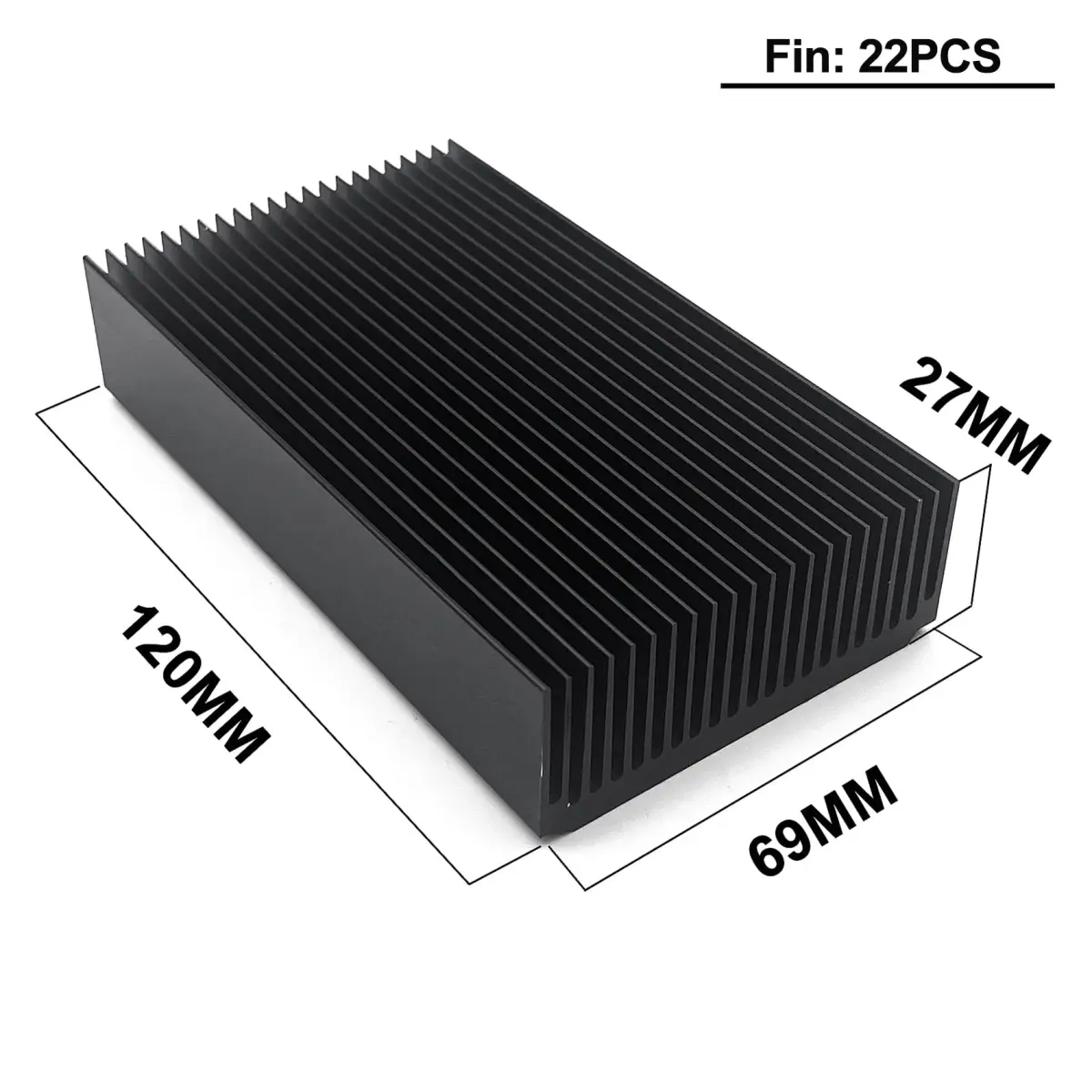 Awxlumv Black Aluminum Heatsink 120x69x27mm (4.72"x2.72"x1.06") | Efficient Heat Dissipation for Electronics - view 2