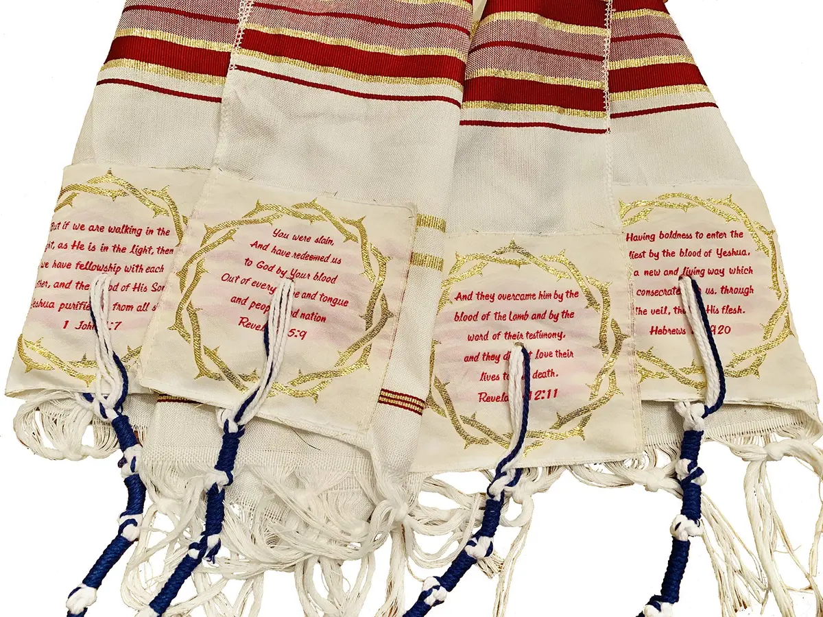 Shofars From Afar The Blood of Yeshua Jesus Red Tallit Prayer Shawl with Matching Yeshua Tallit Zipper Bag | Faithful Red & Gold Design (72x22 inches) - view 6