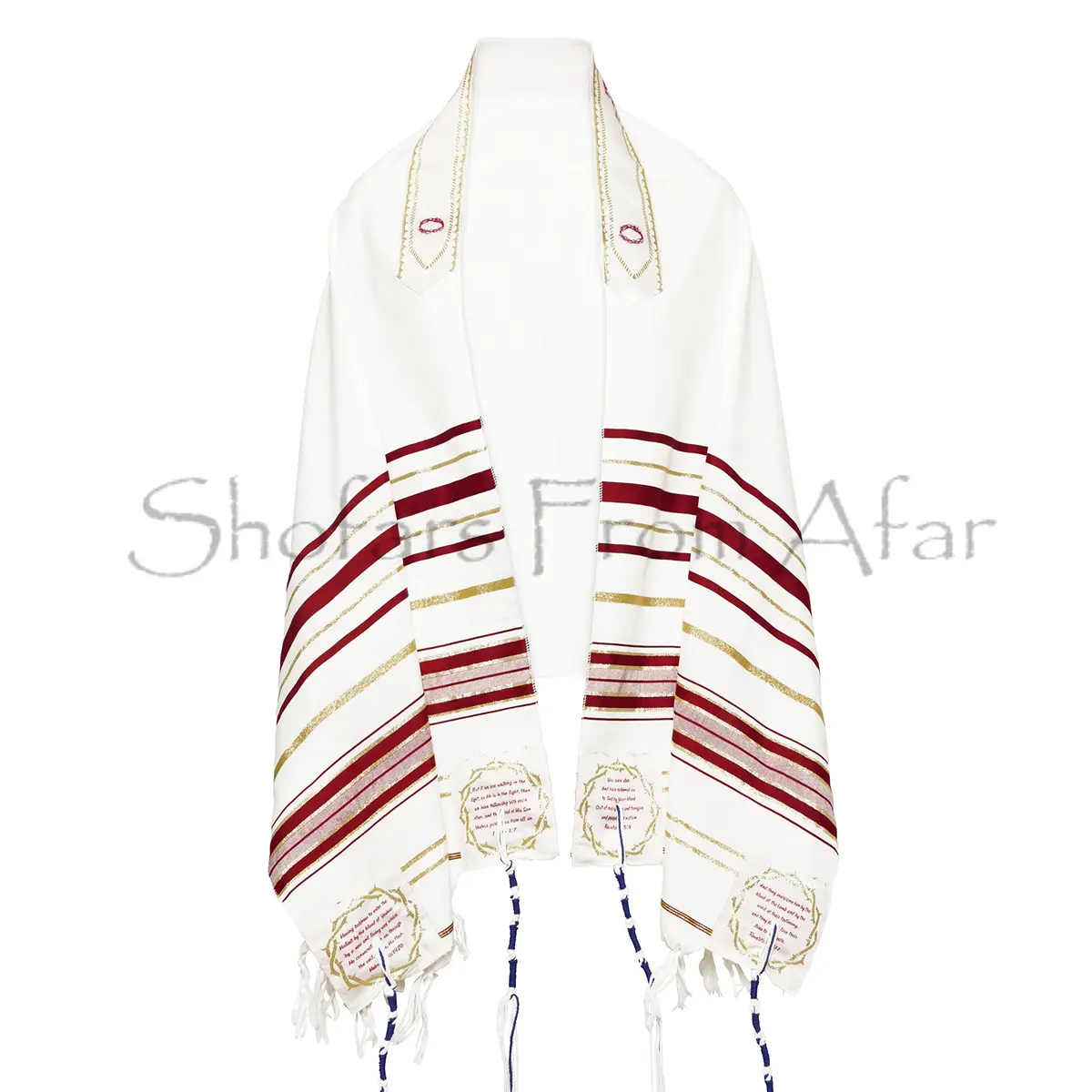 Shofars From Afar The Blood of Yeshua Jesus Red Tallit Prayer Shawl with Matching Yeshua Tallit Zipper Bag | Faithful Red & Gold Design (72x22 inches) - view 7