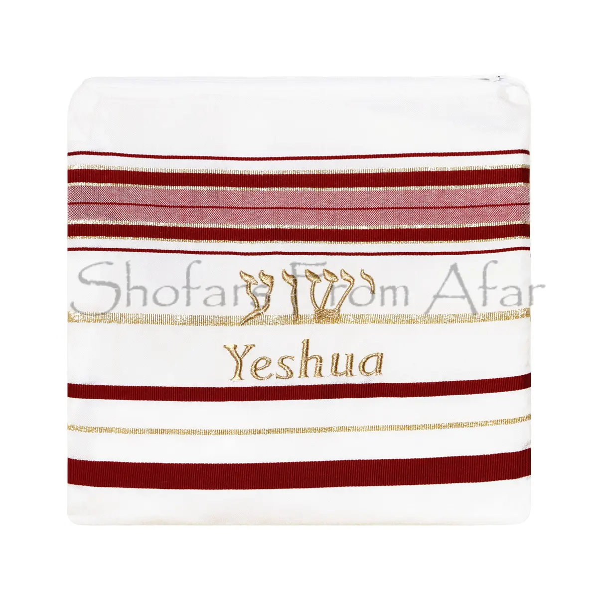 Shofars From Afar The Blood of Yeshua Jesus Red Tallit Prayer Shawl with Matching Yeshua Tallit Zipper Bag | Faithful Red & Gold Design (72x22 inches) - view 3
