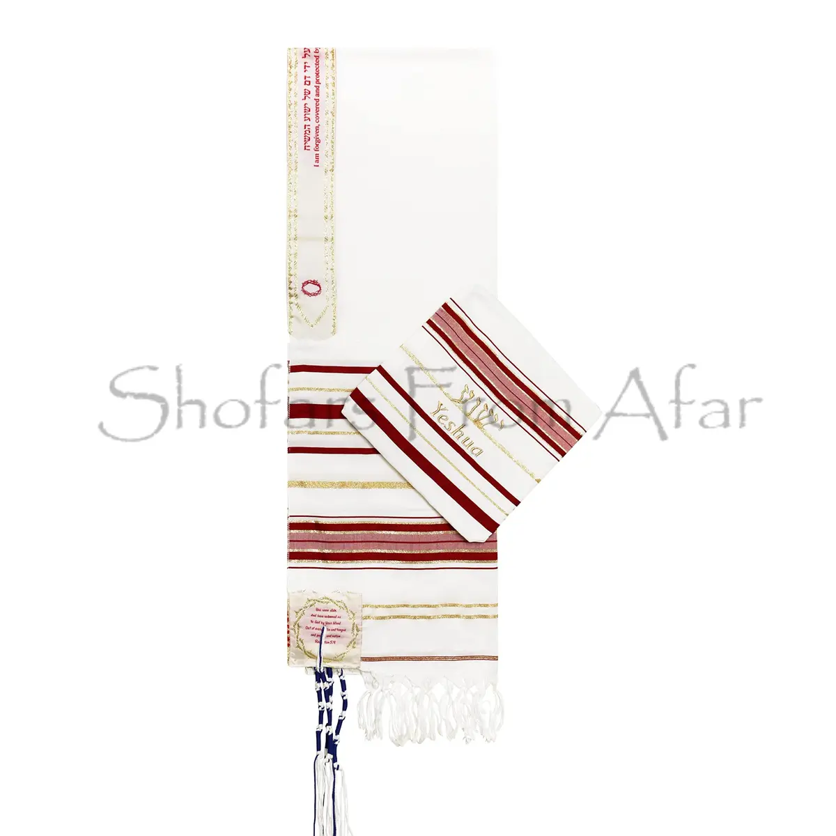 Shofars From Afar The Blood of Yeshua Jesus Red Tallit Prayer Shawl with Matching Yeshua Tallit Zipper Bag | Faithful Red & Gold Design (72x22 inches) - view 4