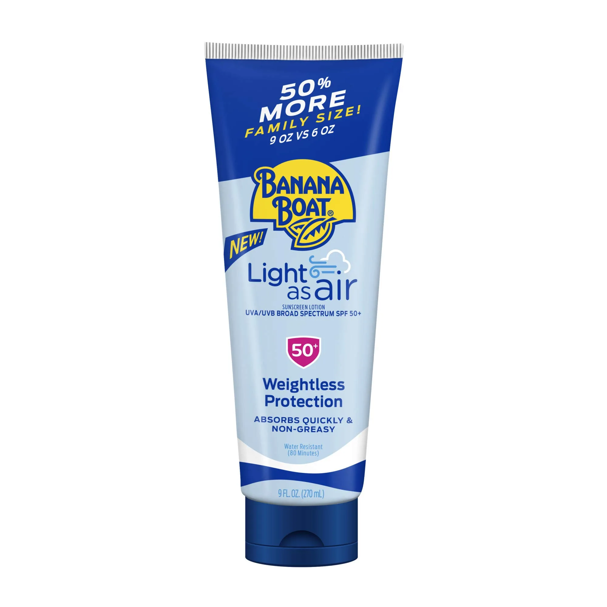 Banana Boat Light As Air Sunscreen Lotion SPF 50, 9oz (266ml) | Broad Spectrum UVA/UVB Protection - main product image