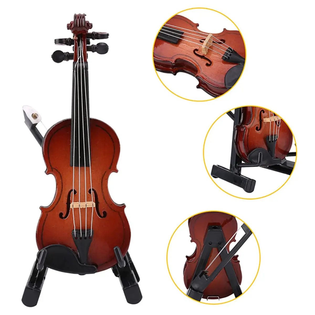 HEEPDD Miniature Violin Model 8cm (3.15in) | Wooden Dollhouse Accessory with Bow, Stand, Case | Traditional Music Theme - view 8