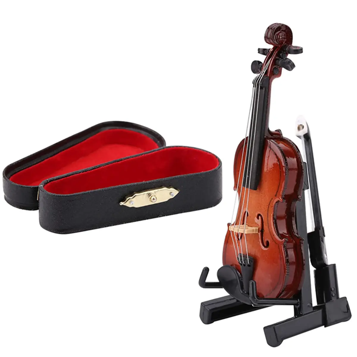 HEEPDD Miniature Violin Model 8cm (3.15in) | Wooden Dollhouse Accessory with Bow, Stand, Case | Traditional Music Theme - view 2
