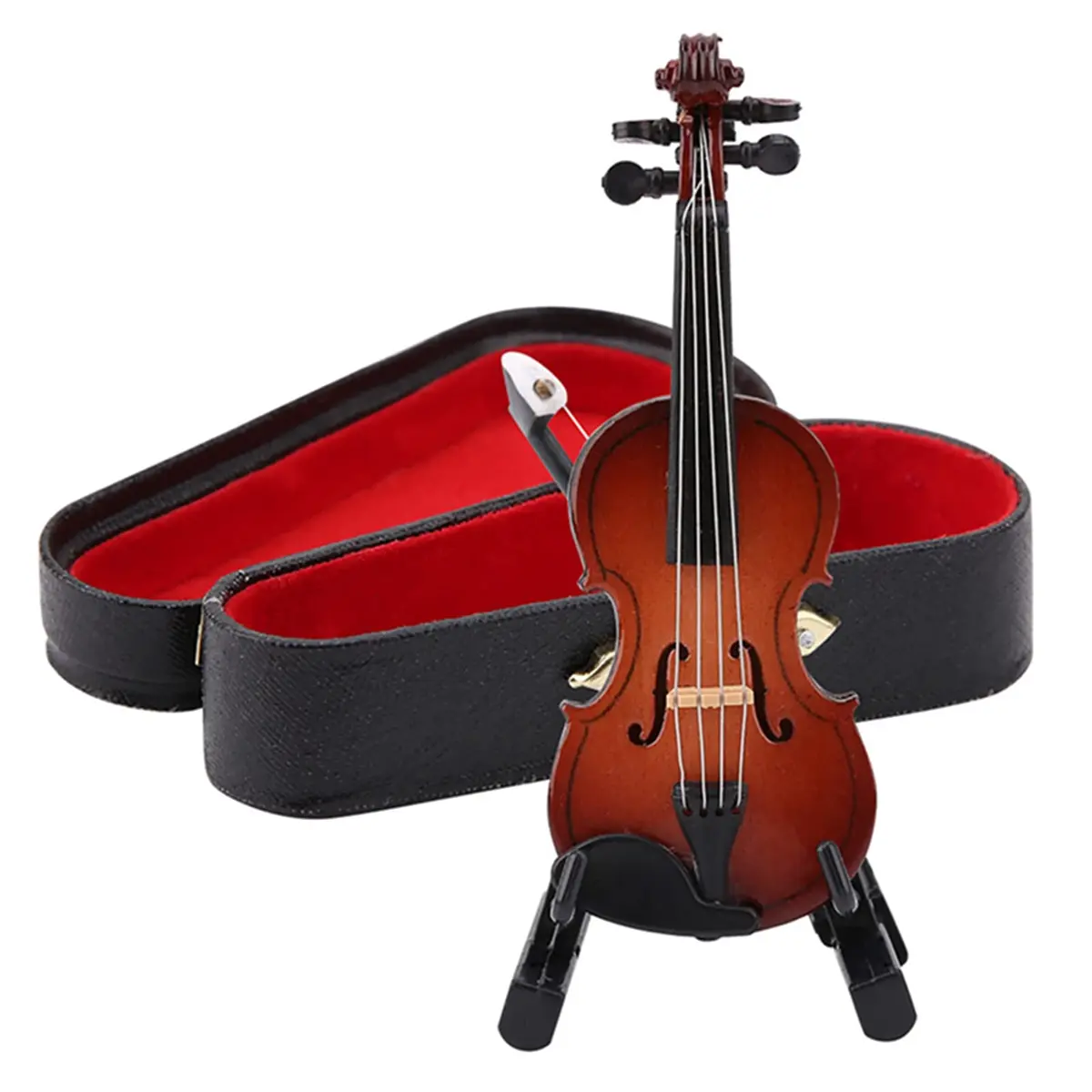 HEEPDD Miniature Violin Model 8cm (3.15in) | Wooden Dollhouse Accessory with Bow, Stand, Case | Traditional Music Theme - view 4