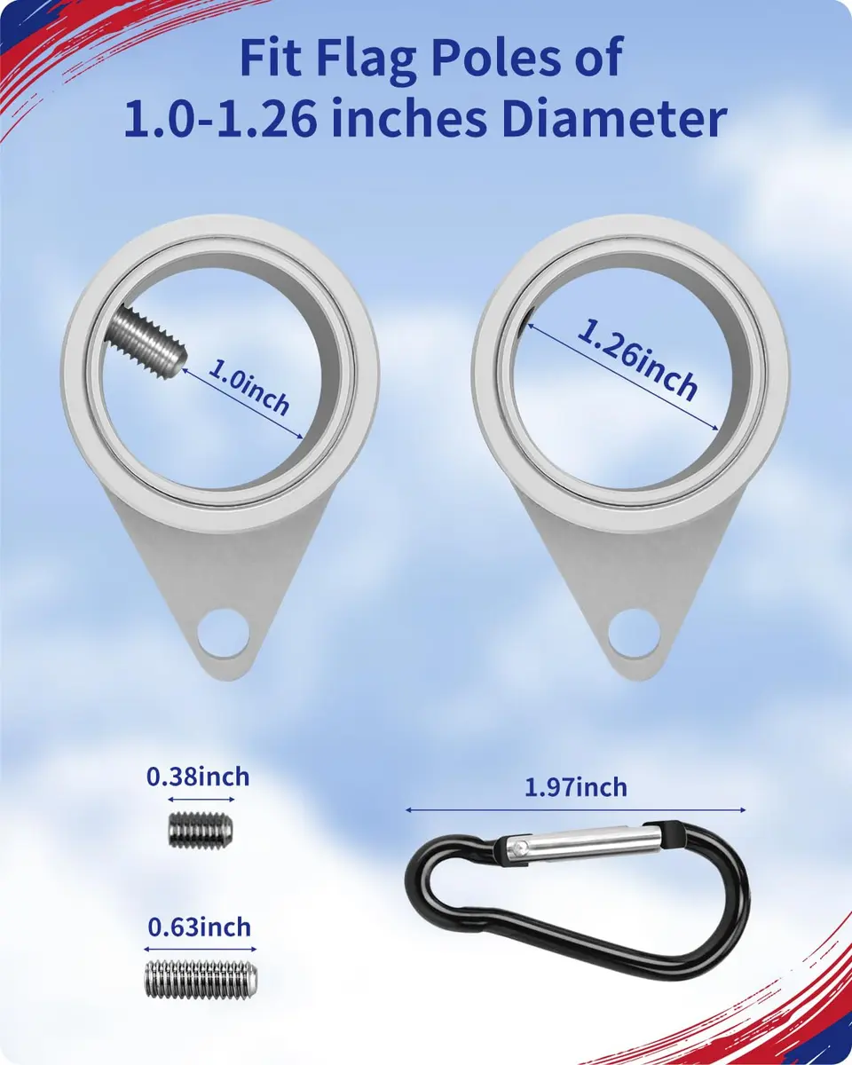 Loretoy 2 Pack Aluminum Alloy Flag Pole Rings 1.27 cm (1.25 Inch) | 360 Degree Rotating Anti-Wrap Design - view 2