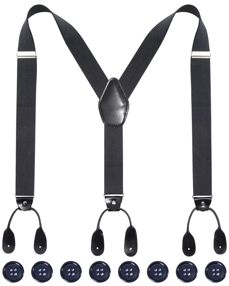 Kajeer Men's Y-Back Button Suspenders - Adjustable Elastic Tuxedo Suspenders (Dark Gray) - main product image