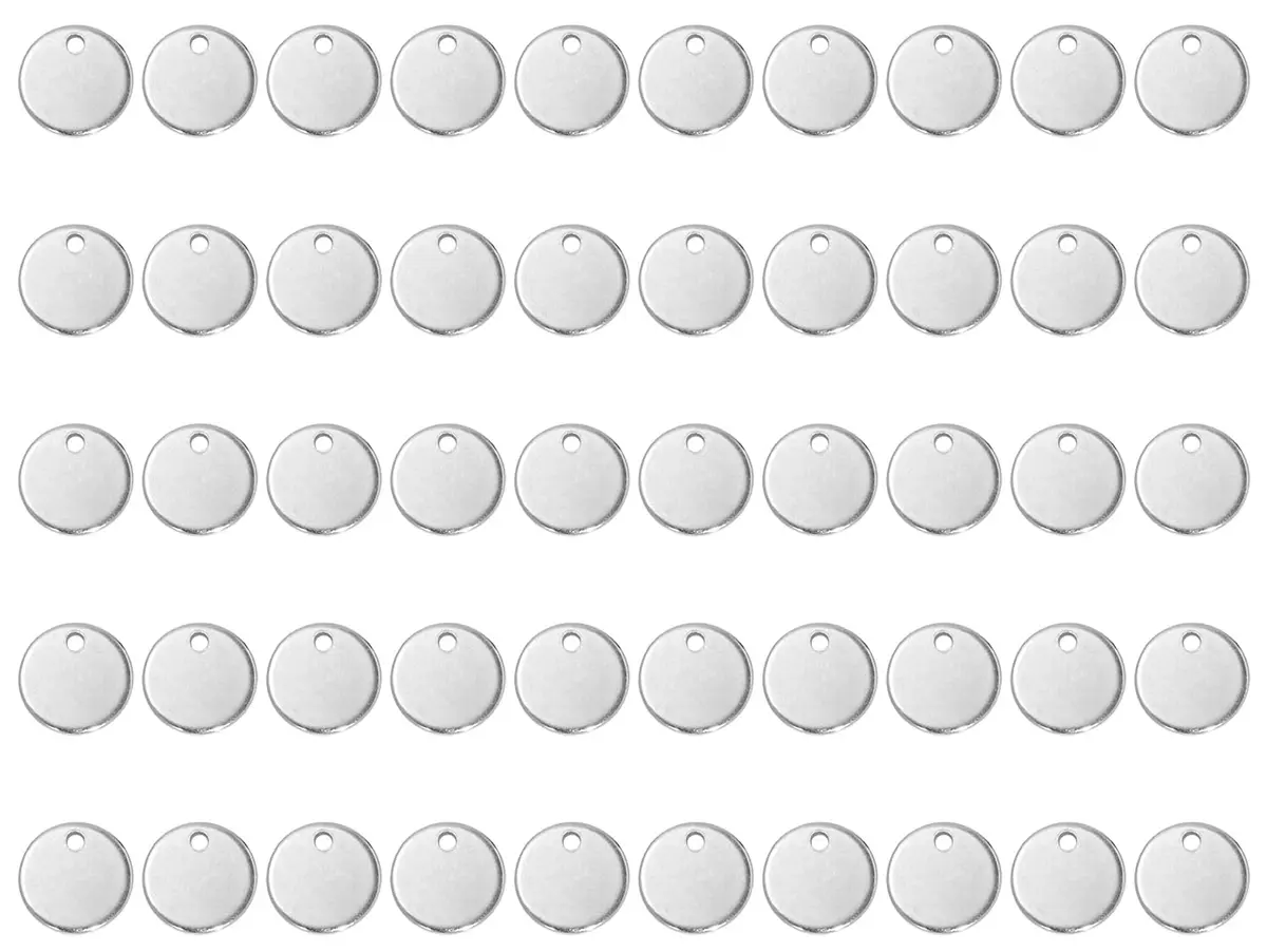 Shapenty 10mm Round Stainless Steel Stamping Tag Pendants, 50PCS | DIY Jewelry Making Charms - main product image
