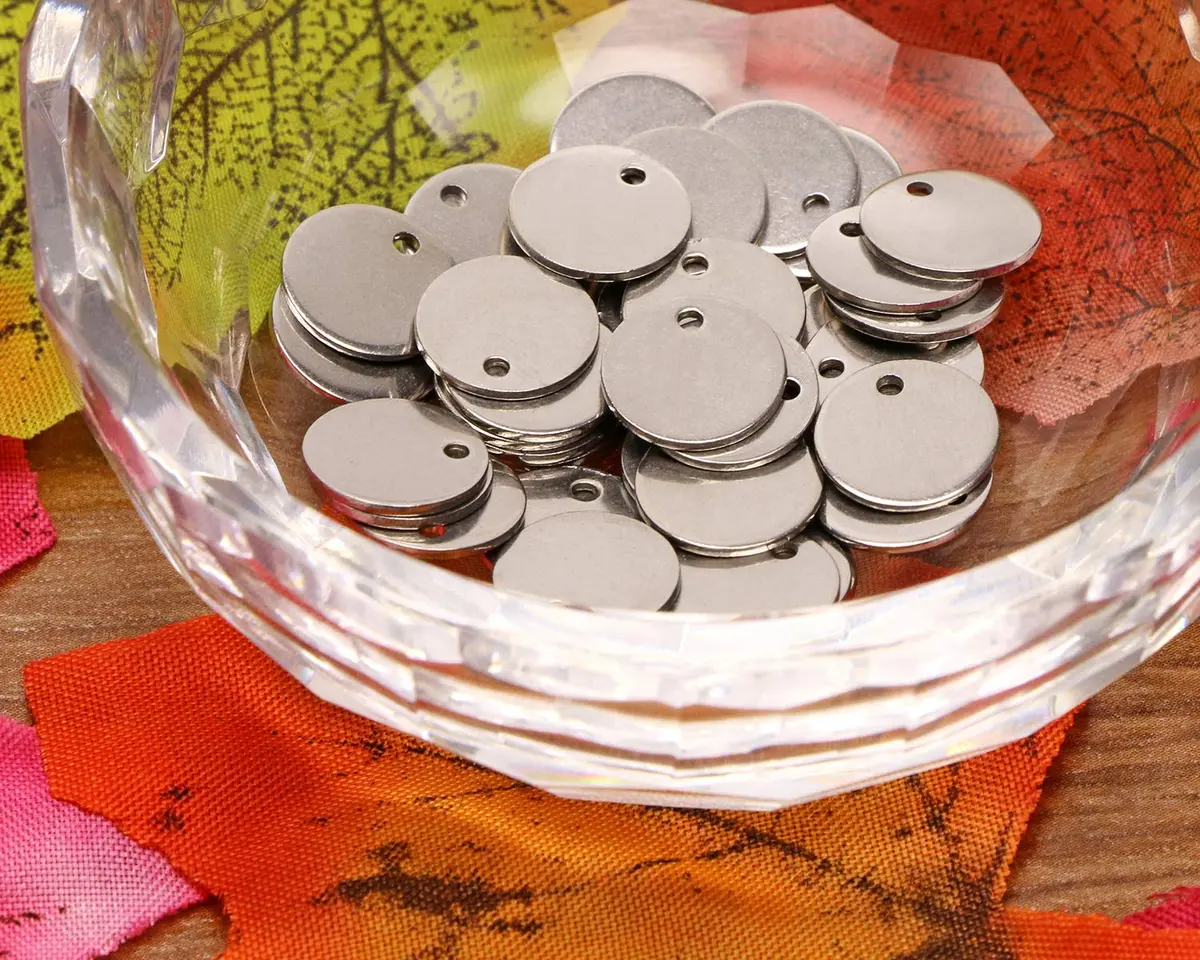 Shapenty 10mm Round Stainless Steel Stamping Tag Pendants, 50PCS | DIY Jewelry Making Charms - view 5