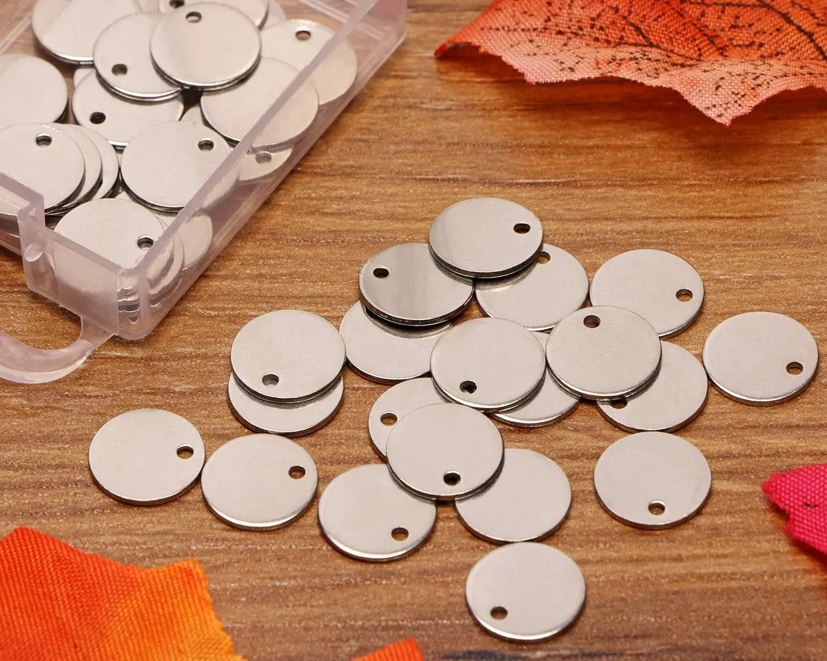 Shapenty 10mm Round Stainless Steel Stamping Tag Pendants, 50PCS | DIY Jewelry Making Charms - view 3