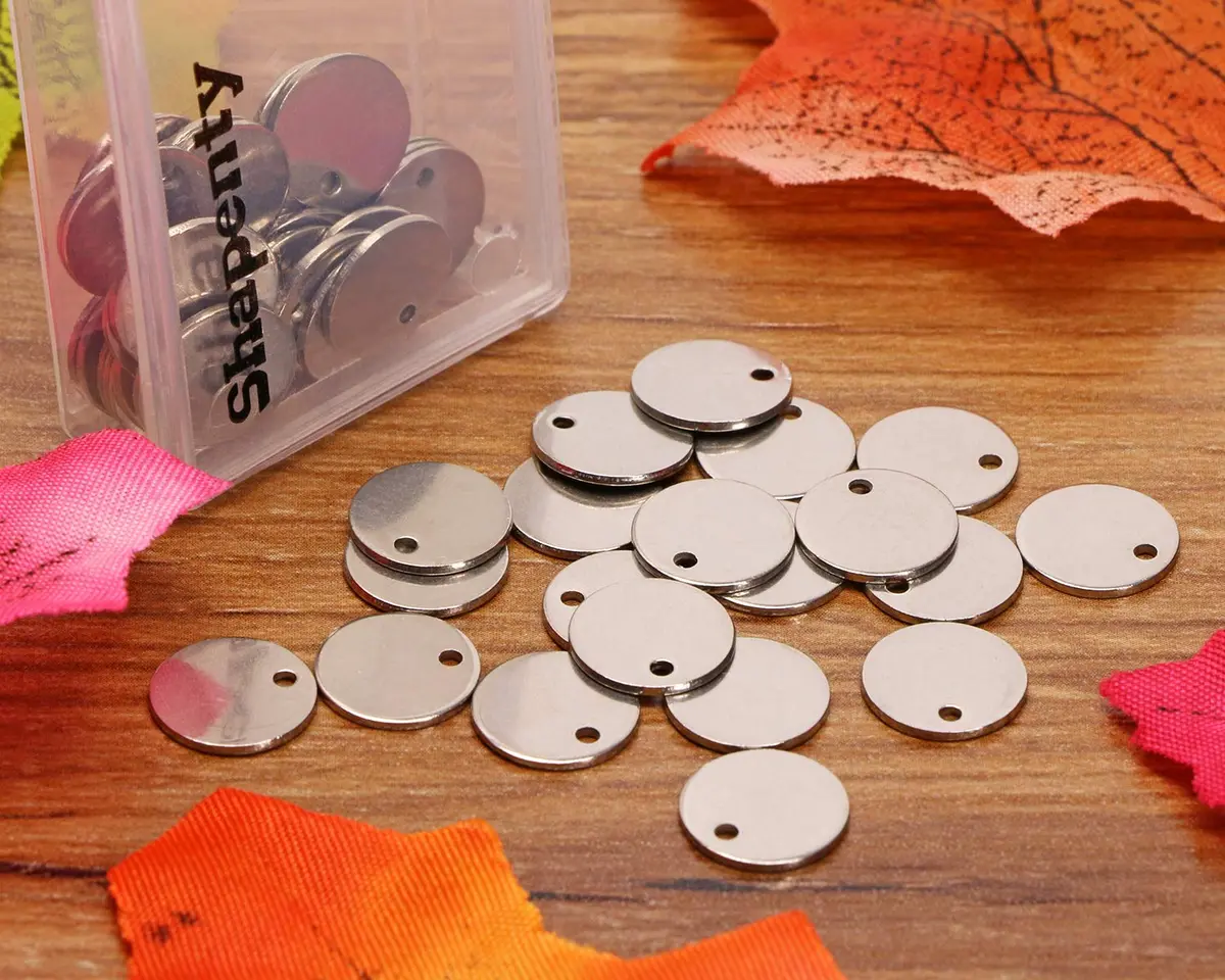 Shapenty 10mm Round Stainless Steel Stamping Tag Pendants, 50PCS | DIY Jewelry Making Charms - view 4
