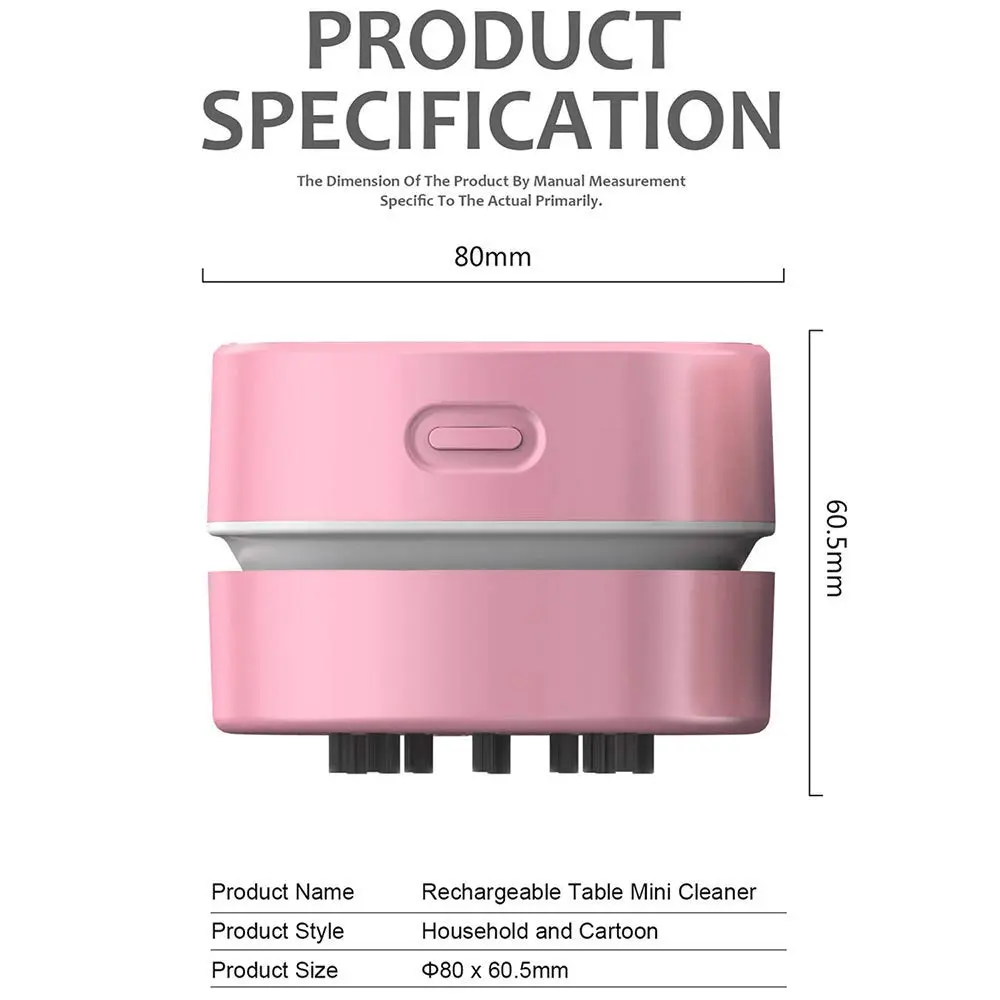 ODISTAR Mini Desktop Vacuum Cleaner Pink | Cordless, Rechargeable, 400 Min Runtime, 1000Pa Suction - view 2