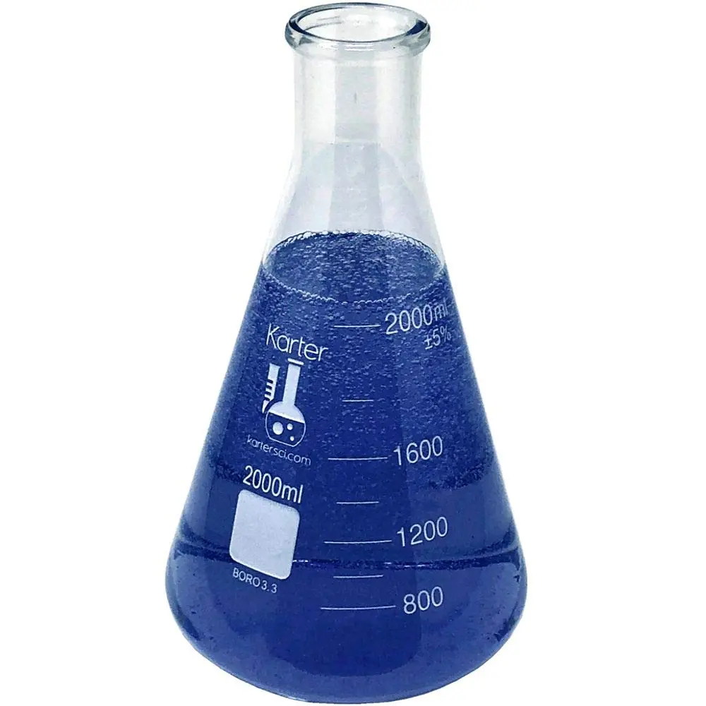 Karter Scientific 2000ml Narrow Mouth Erlenmeyer Flask with Rubber Stopper | 3.3 Borosilicate Glass, Heavy Duty (Single) - view 2