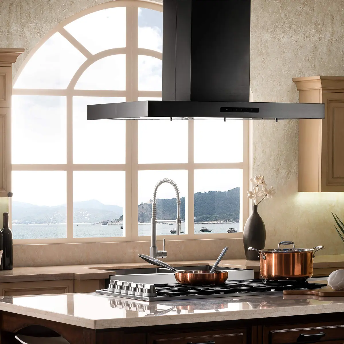 ZLINE Kitchen and Bath 30 in. 400 CFM Convertible Vent Island Range Hood in Black Stainless Steel | Modern Island Mount - view 5
