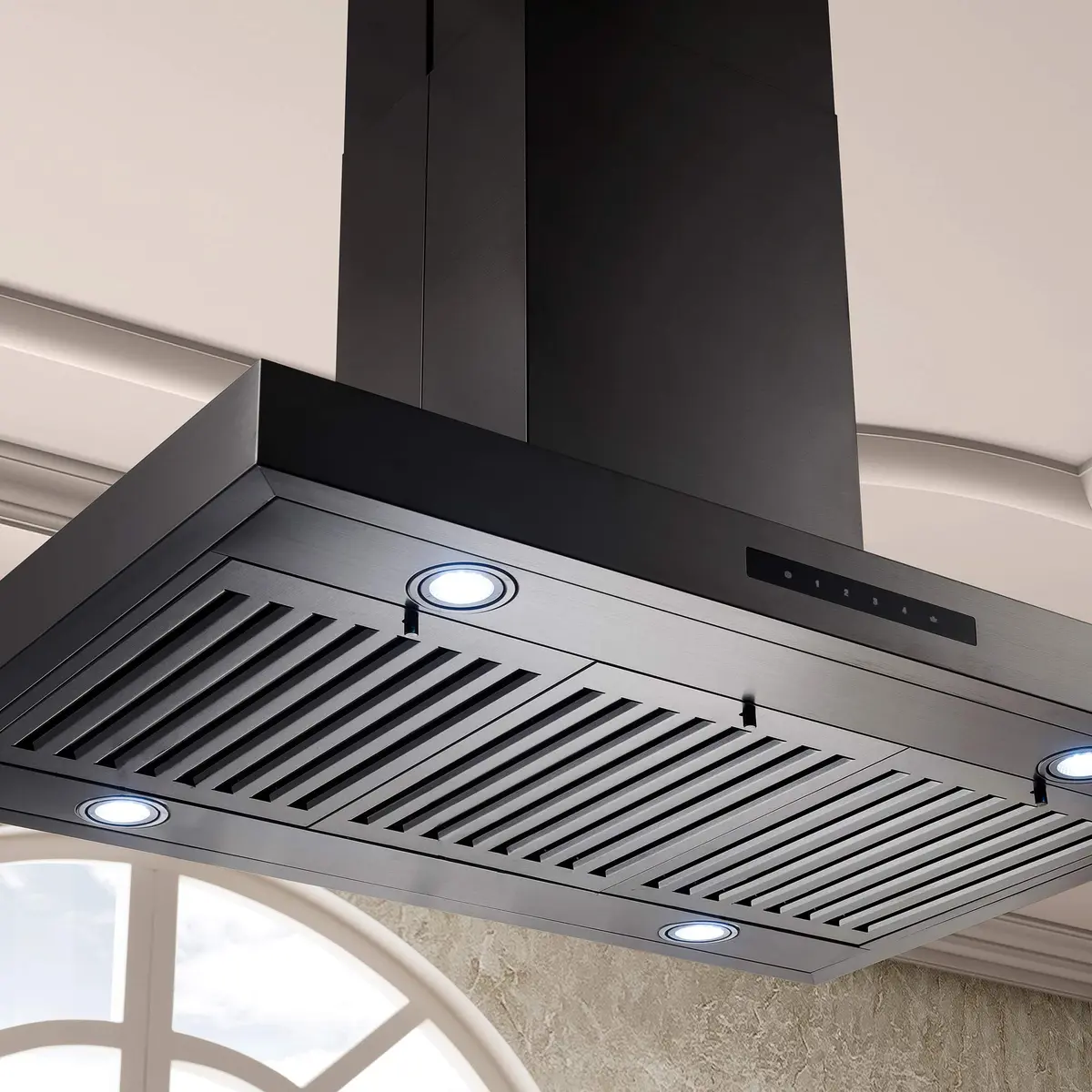 ZLINE Kitchen and Bath 30 in. 400 CFM Convertible Vent Island Range Hood in Black Stainless Steel | Modern Island Mount - view 7