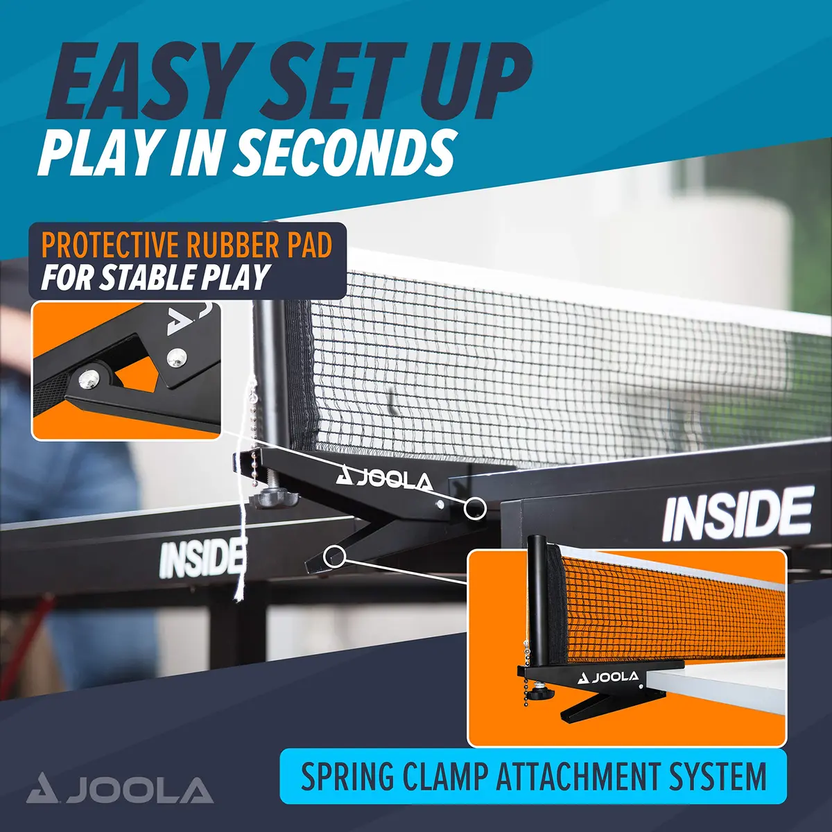 JOOLA Premium Inside Table Tennis Net and Post Set | 72" Regulation Size, Black, Easy Setup - view 3