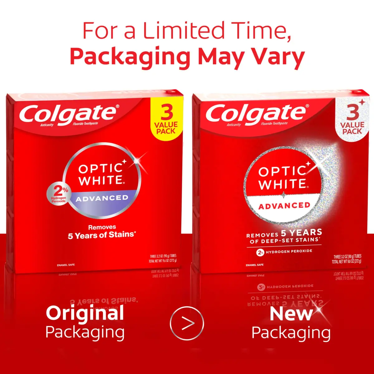 Colgate Optic White Advanced Hydrogen Peroxide Toothpaste 3.2 oz (9.6 oz Total) | Clinically Proven Whitening - view 2
