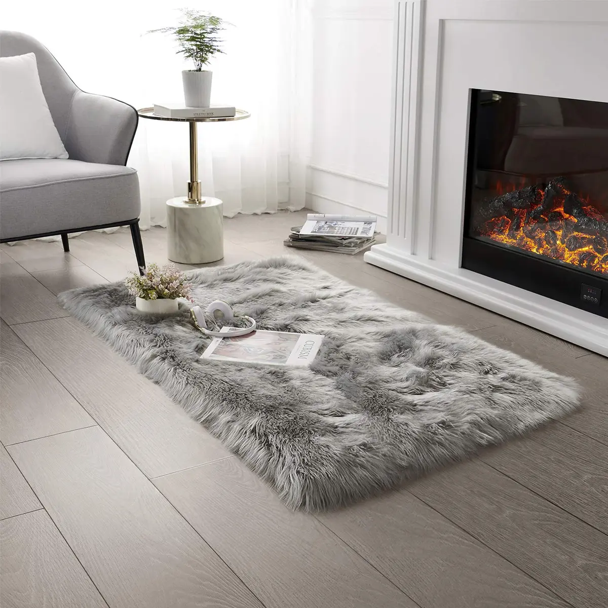 SERISSA Fluffy Faux Sheepskin Fur Area Rug 2ft x 4ft | Soft, Hypoallergenic, Modern Decor - main product image