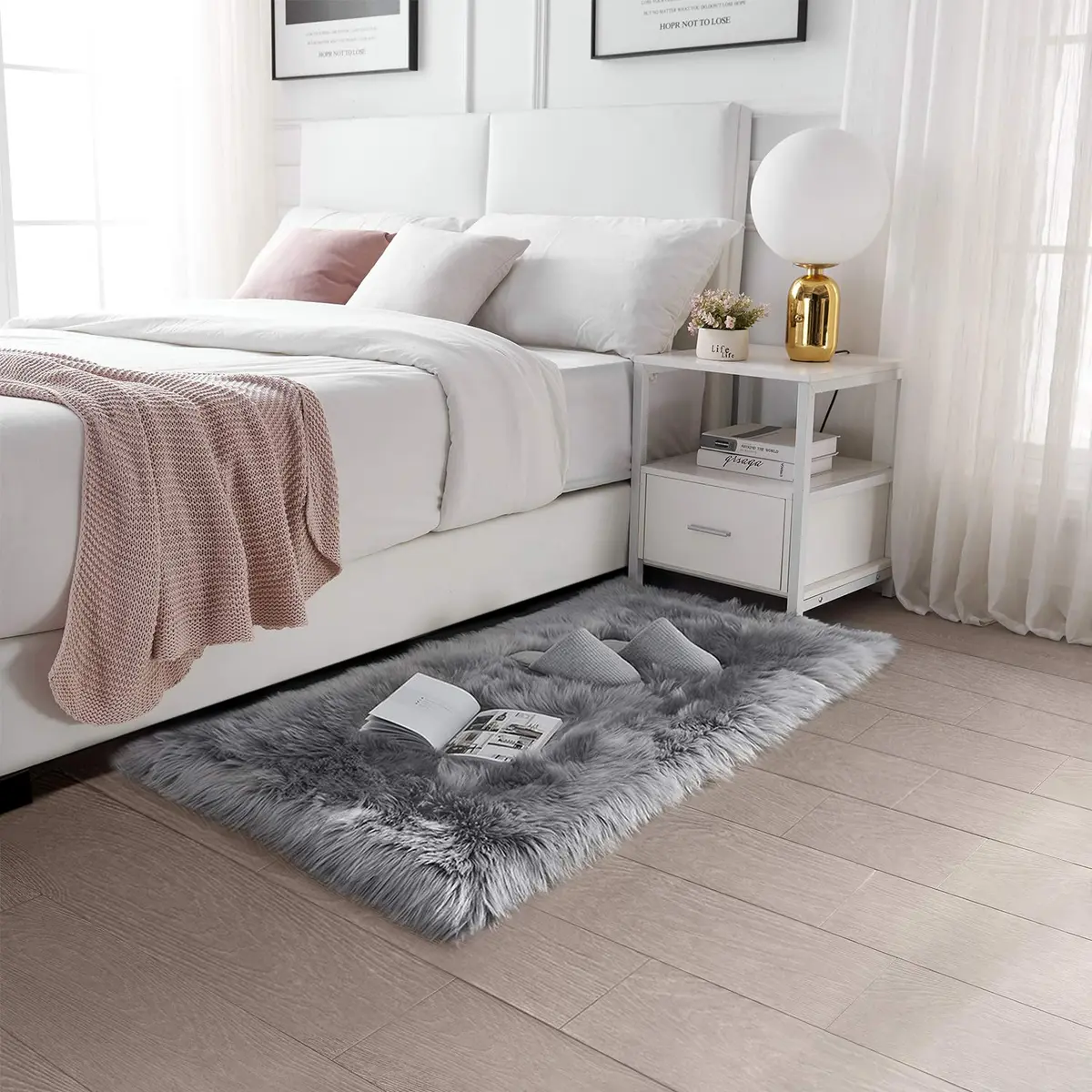 SERISSA Fluffy Faux Sheepskin Fur Area Rug 2ft x 4ft | Soft, Hypoallergenic, Modern Decor - view 2