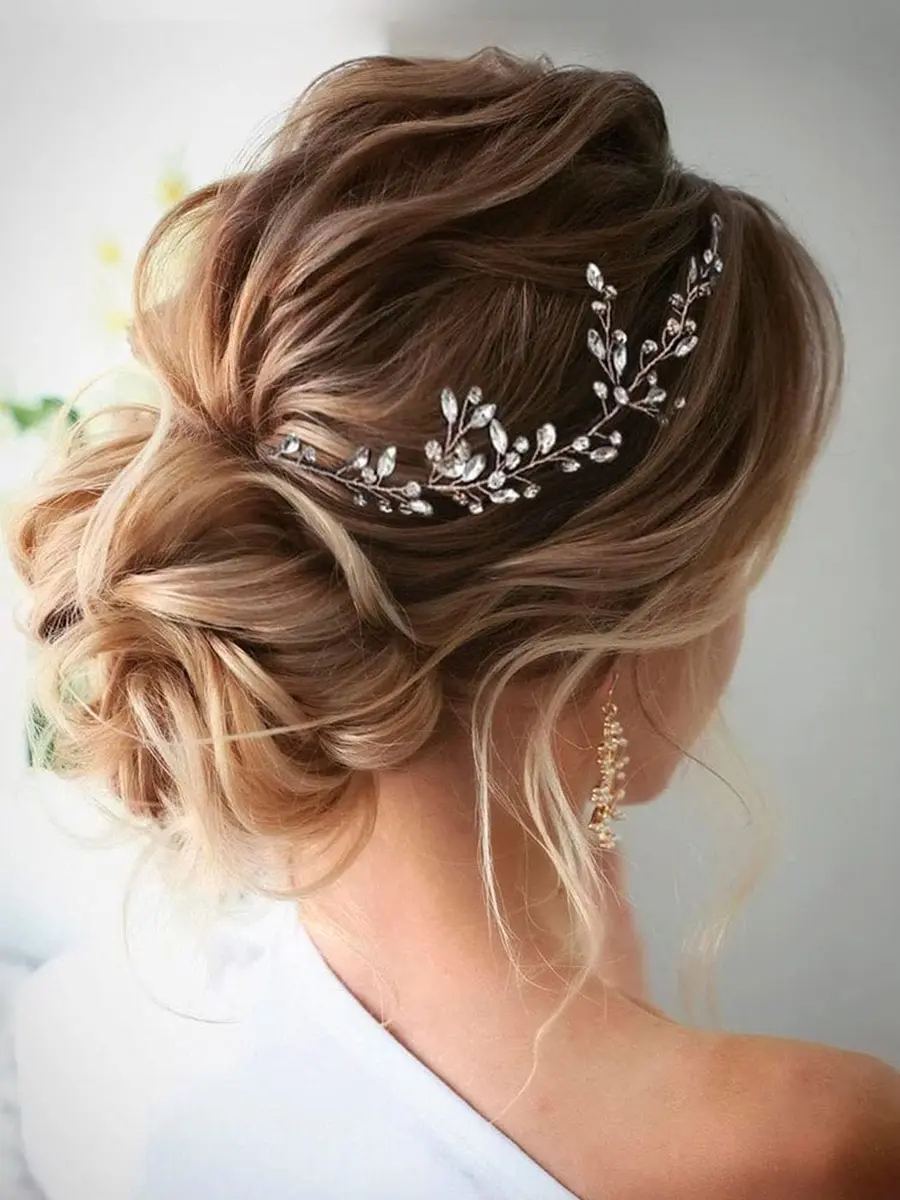 JAKAWIN Rhinestone Wedding Hair Piece Bridal Hair Accessories for Women Silver/Gold 45cm (17.7in) - view 5